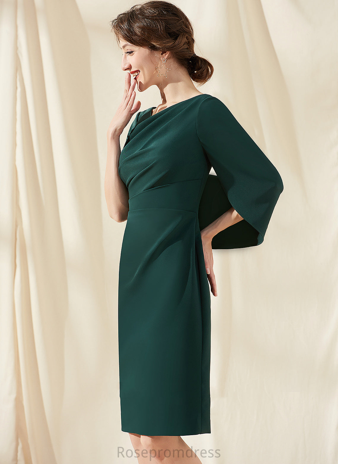 Knee-Length Dress Cocktail Dresses Neck Scoop Sheath/Column Faith Ruffle Stretch Crepe With Cocktail