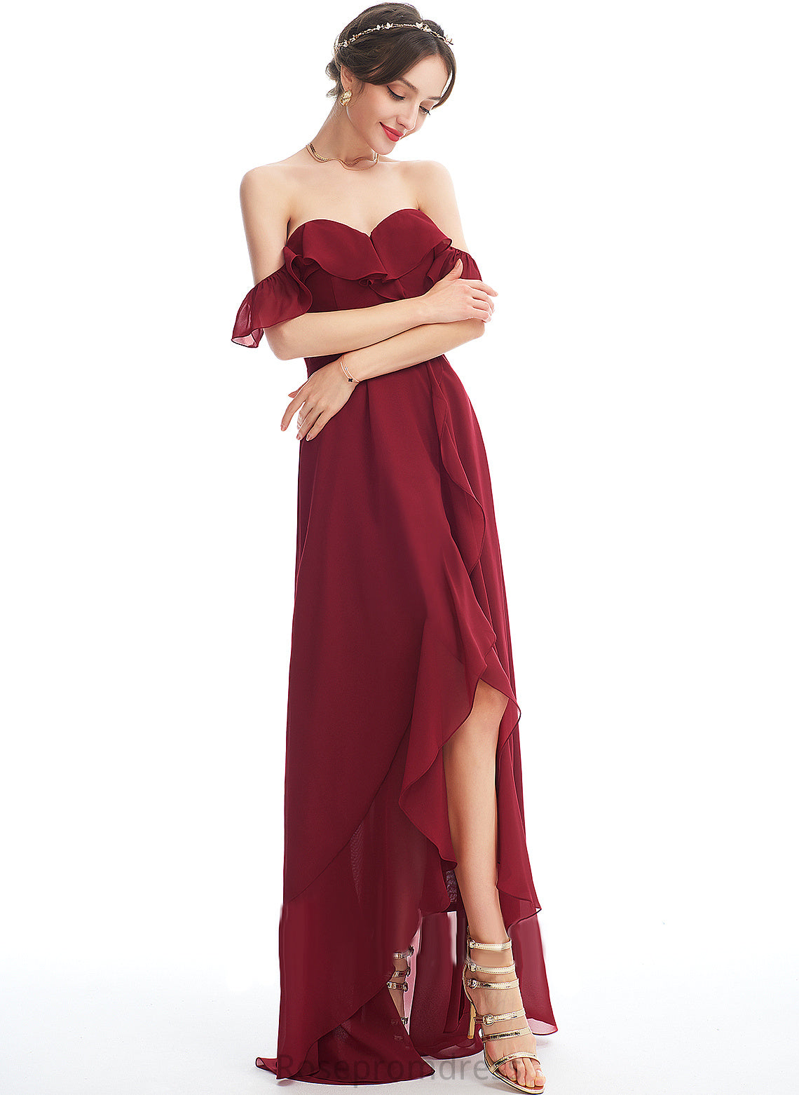 Cocktail Dresses Front Off-the-Shoulder A-Line Cocktail With Lilliana Chiffon Asymmetrical Ruffle Split Dress