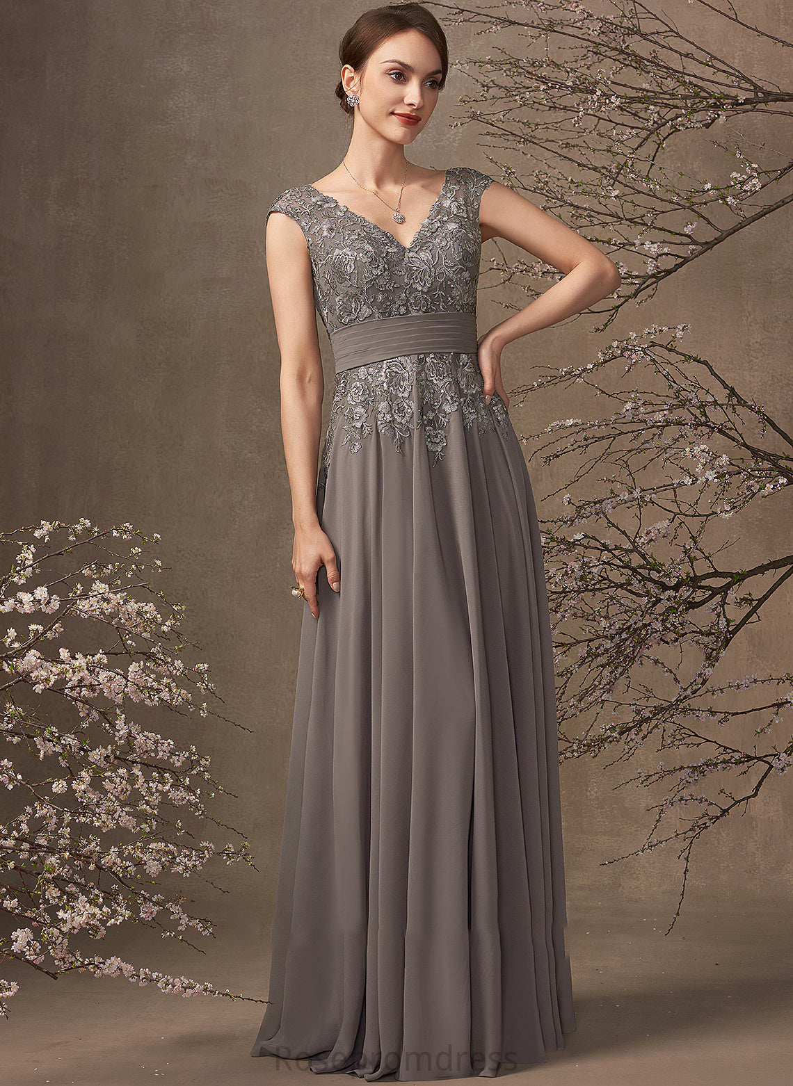 Ruffle Sequins Lace Bride With A-Line Sloane Floor-Length Chiffon of Mother the V-neck Mother of the Bride Dresses Dress