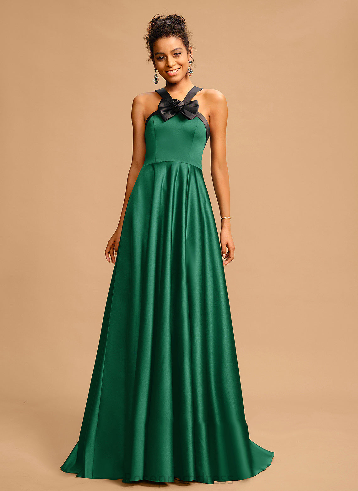 With Train Halter Bow(s) Kylie Satin Ball-Gown/Princess Prom Dresses Sweep