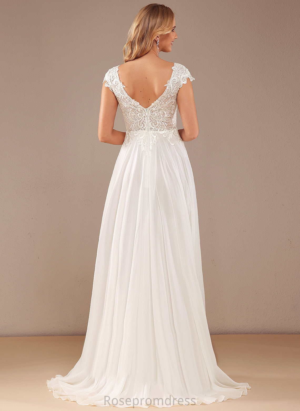 Train A-Line Wedding Dresses With Lace Dress V-neck Wedding Chiffon Lace Sweep Belen