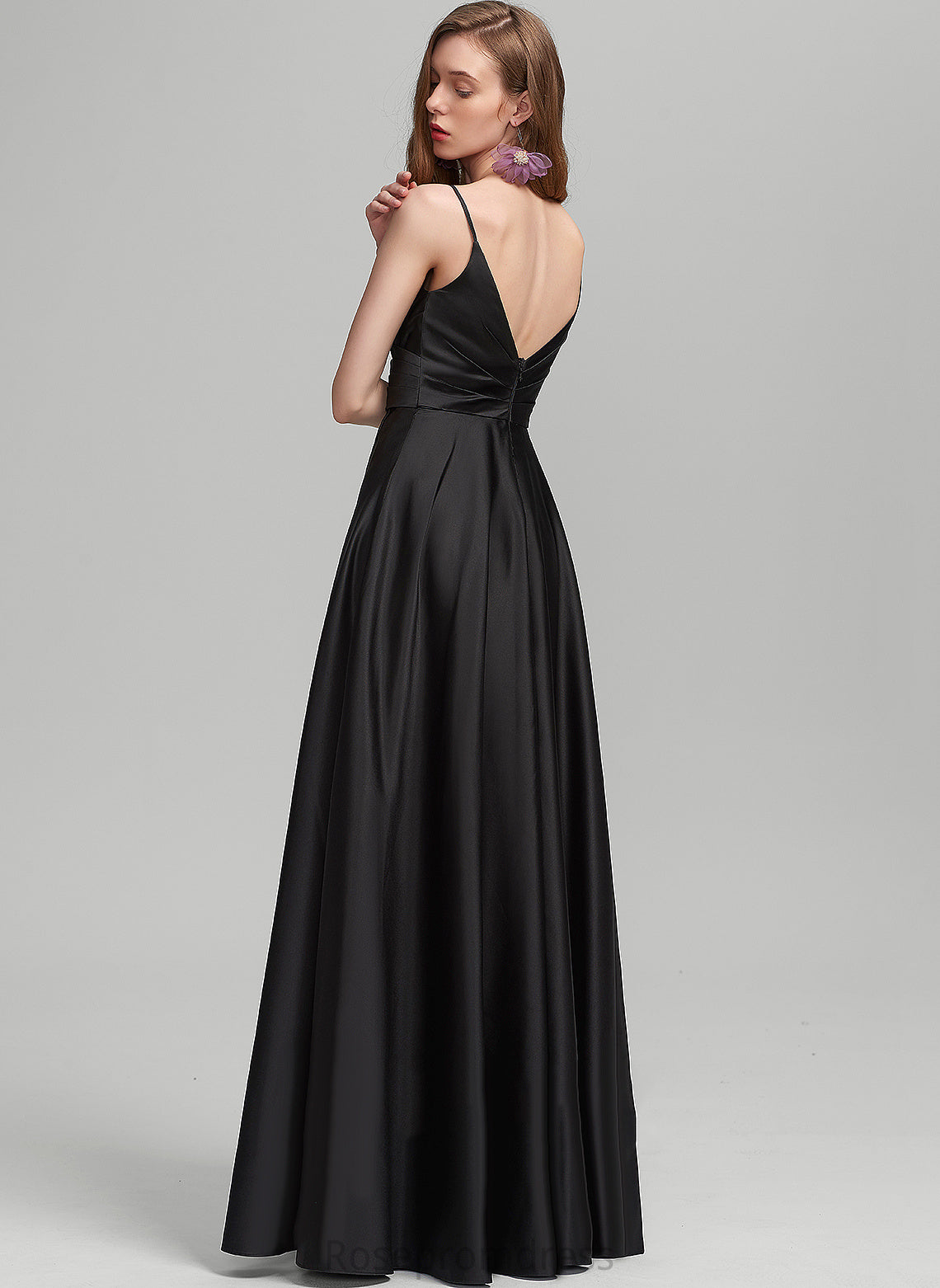 Prom Dresses V-neck A-Line Savanah With Floor-Length Satin Ruffle