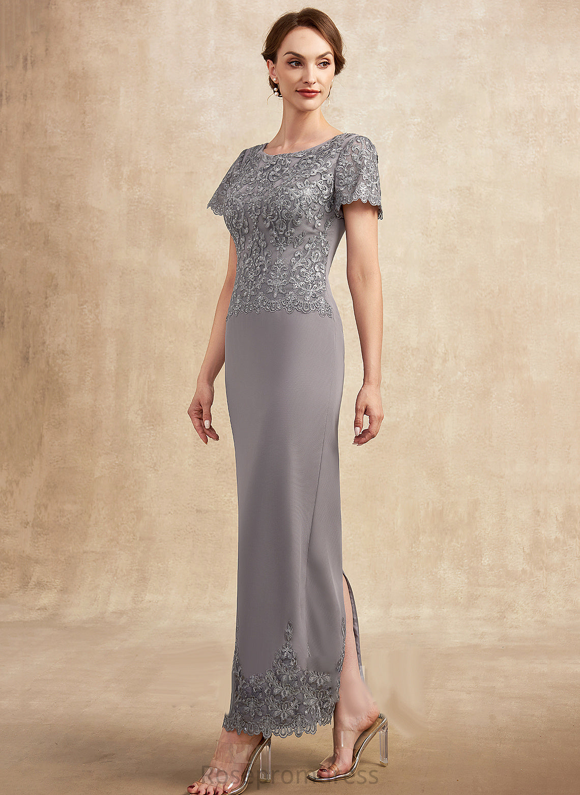 Bride Dress Holly Lace Neck Sequins the Mother of the Bride Dresses With of Mother Sheath/Column Ankle-Length Scoop Chiffon