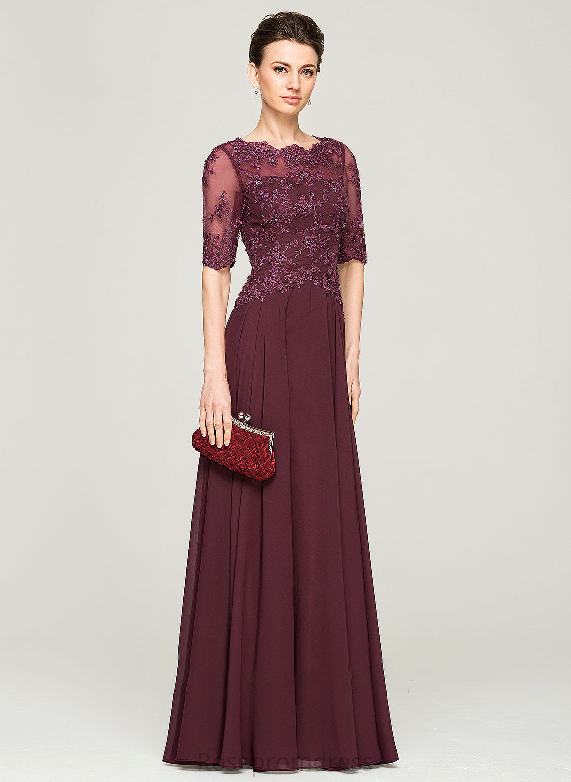 Mother Bride Beading With Sal of Mother of the Bride Dresses the Floor-Length Sequins Lace Chiffon Neck Dress Scoop A-Line