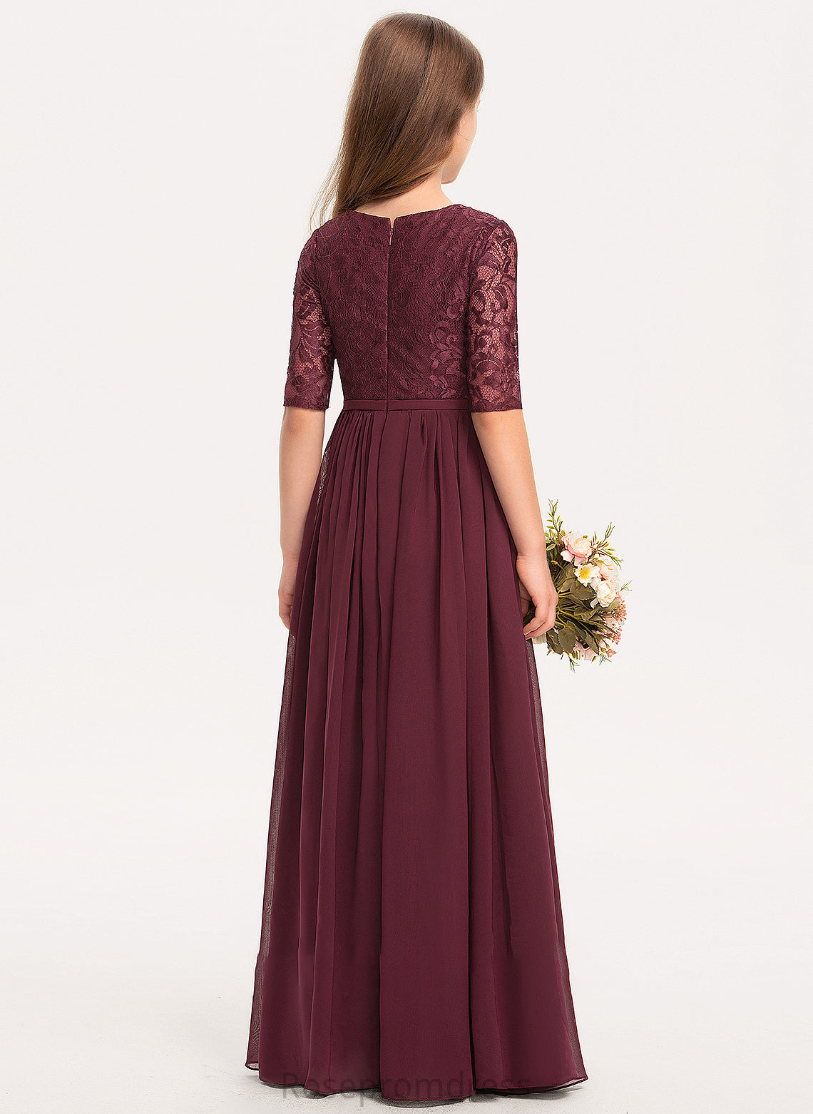 Chiffon Junior Bridesmaid Dresses Neck Scoop A-Line Floor-Length Averie Lace