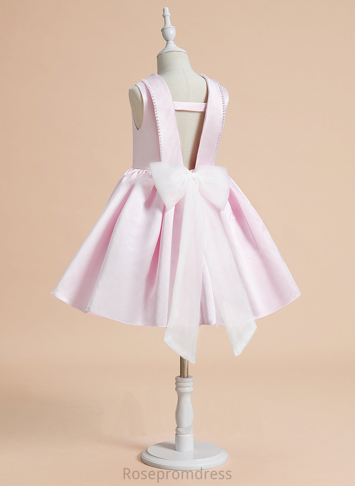 With Flower - Jaycee Girl Knee-length A-Line Satin Flower Girl Dresses Sleeveless Dress Scoop Neck Beading/Bow(s)