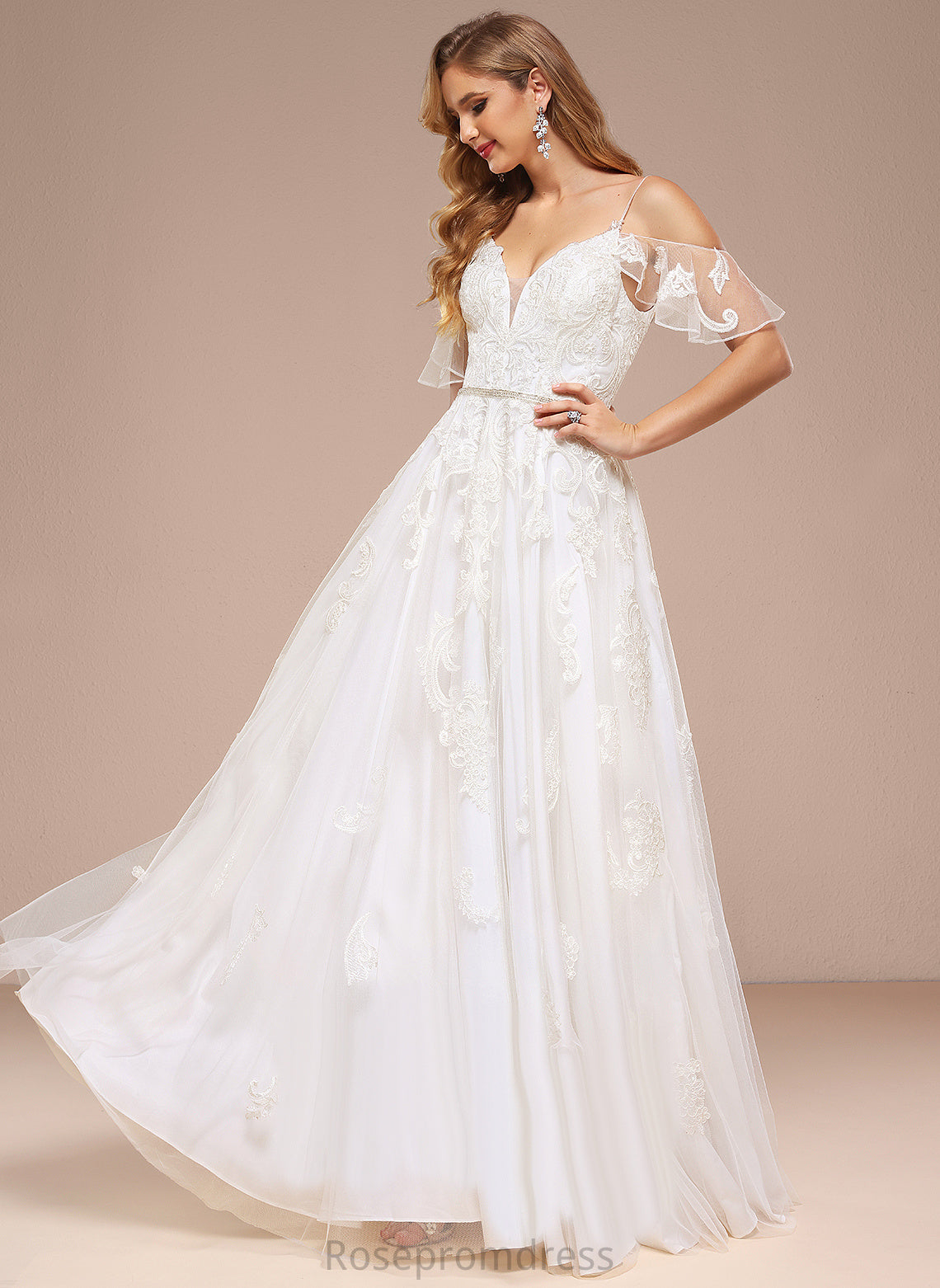 Floor-Length Cold Wedding Dress Wedding Dresses A-Line Elsa Beading Sequins Lace Tulle Shoulder With