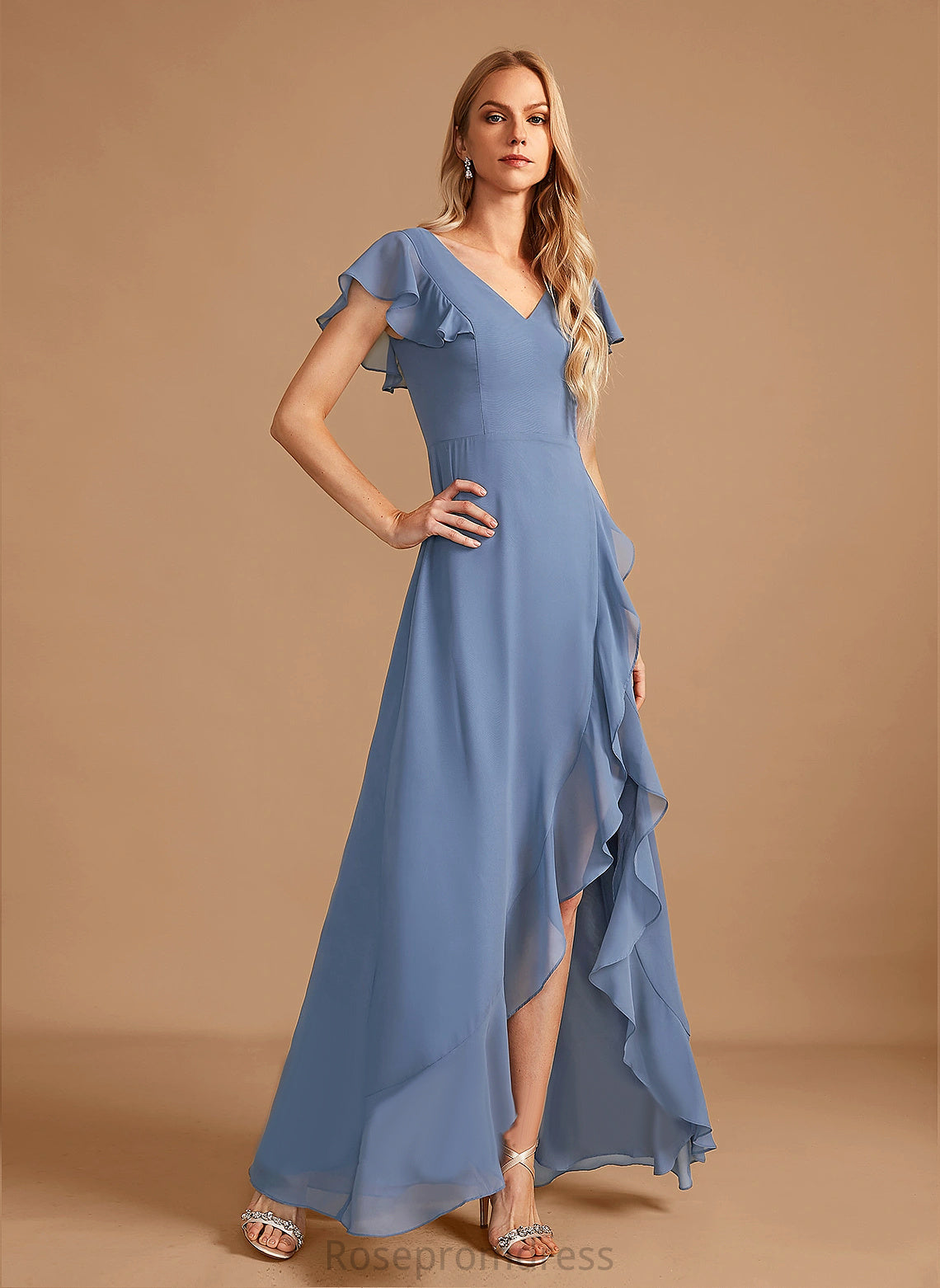 Straps&Sleeves Asymmetrical Length A-line V-Neck Silhouette Neckline Fabric Karlie Sheath/Column Sequins Floor Length Bridesmaid Dresses