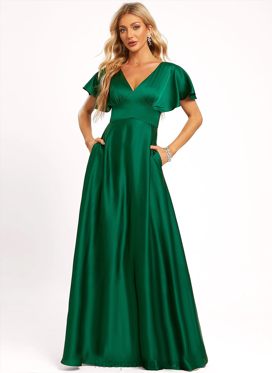 V-Neck Floor-Length Neckline Length Silhouette Straps&Sleeves ShortSleeves A-line FullyLined Elliana Bridesmaid Dresses