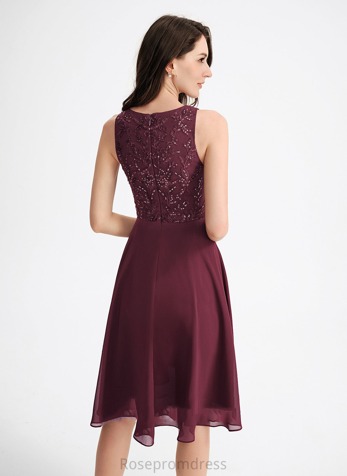 Lace Urania Chiffon With Homecoming Sequins Neck A-Line Homecoming Dresses Dress Scoop Asymmetrical