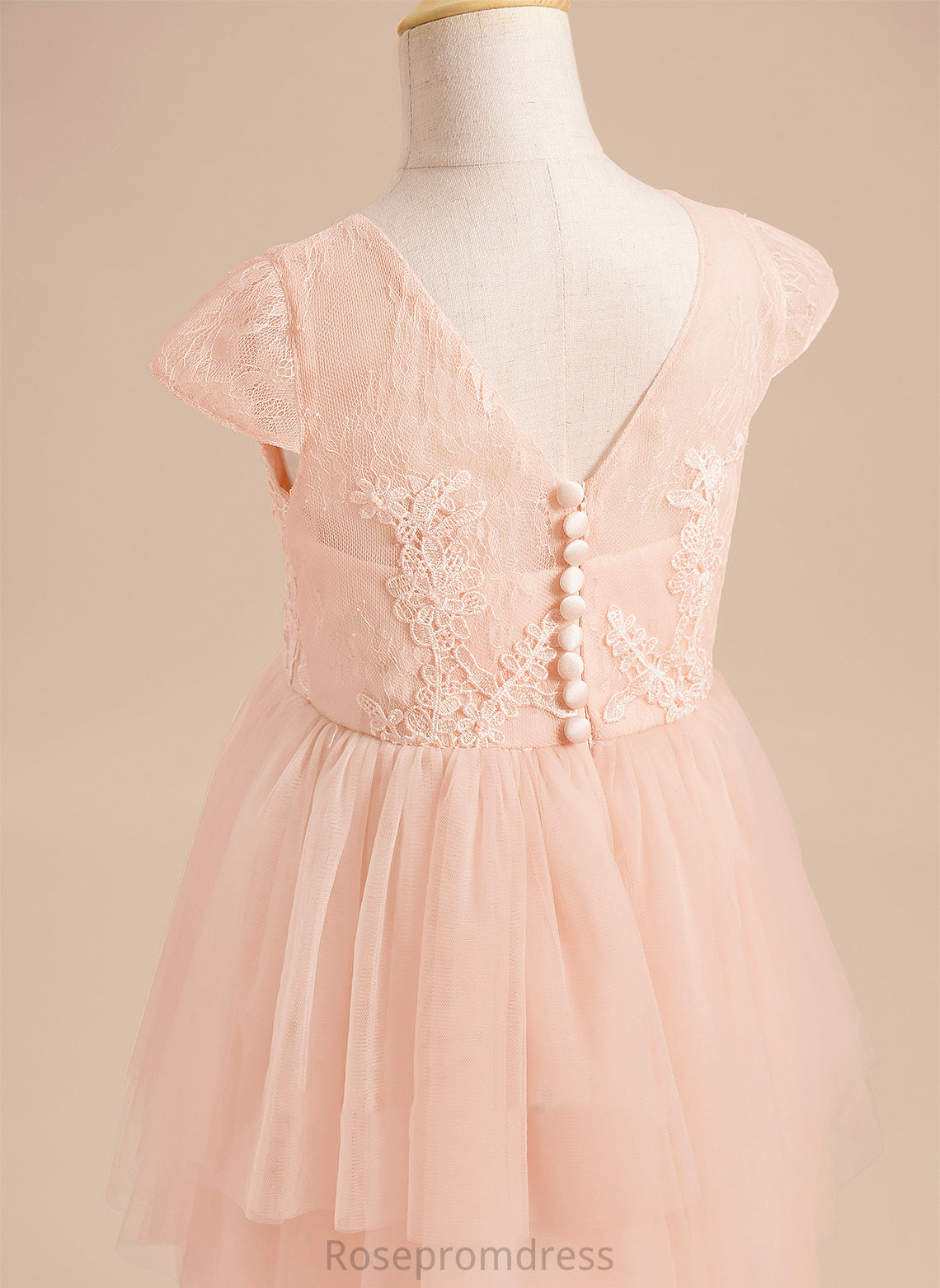 Sleeves Knee-length Girl Back A-Line Flower Girl Dresses Lace/V Flower Tulle Dress - Neck Scoop Gisselle With Short