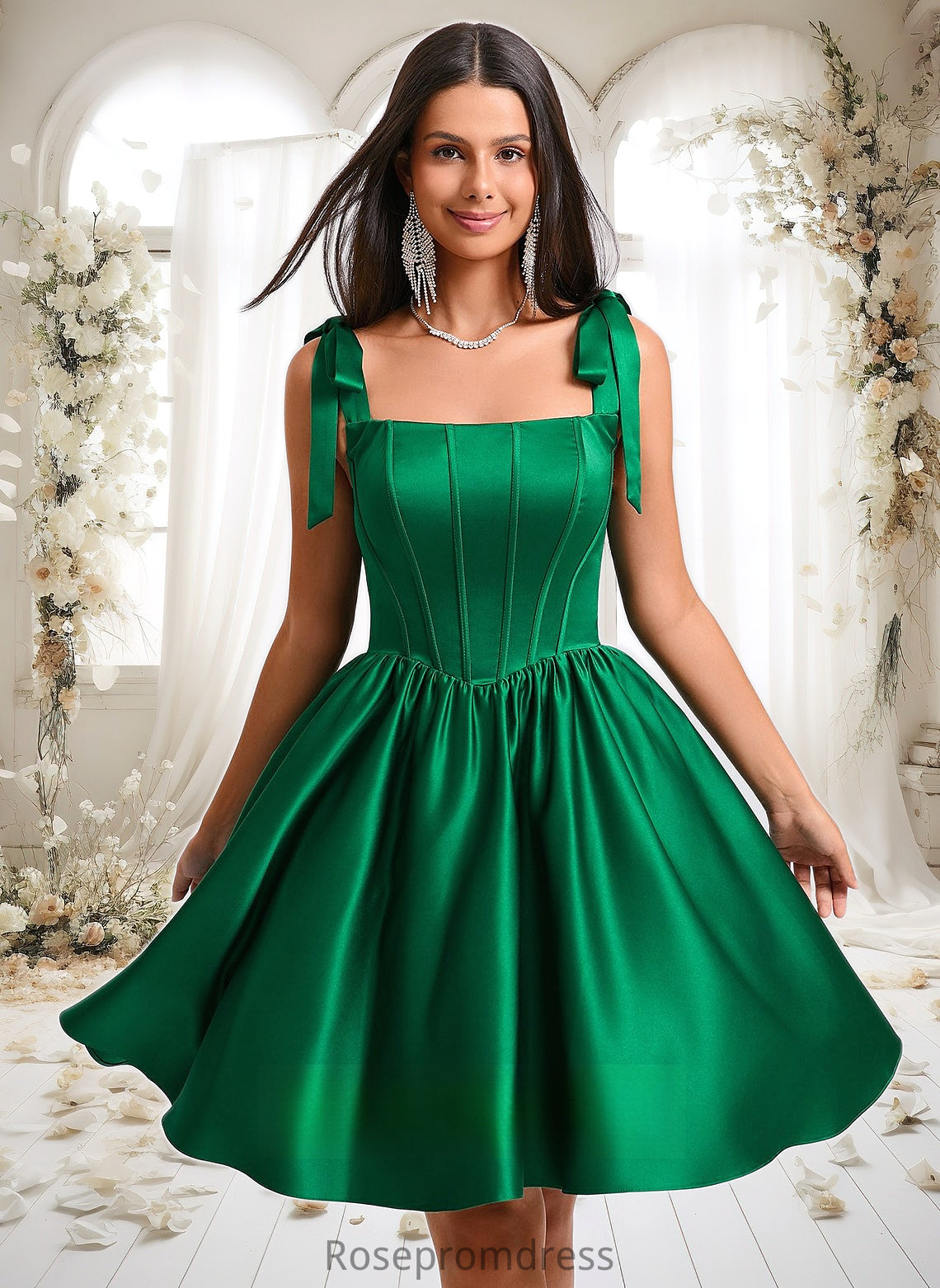 Helen Ball-Gown/Princess Straight Short Satin Homecoming Dress With Bow DSP0025645