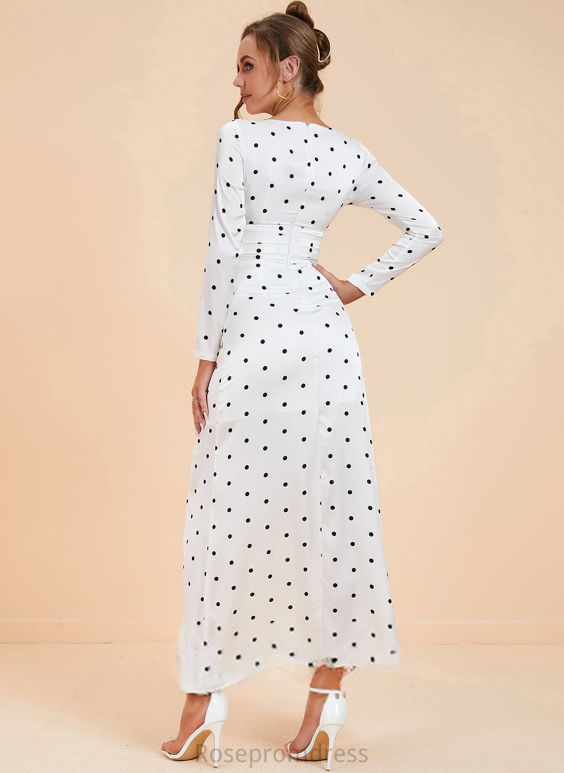 Round Front Sexy Sleeves Split Long A-line Club Dresses Midi Dresses Polyester Neck Journey