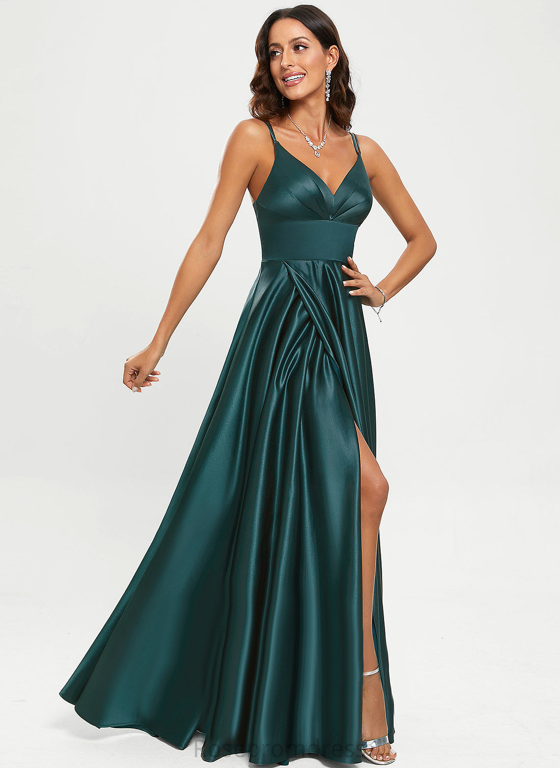 Satin Floor-Length A-Line Makayla Prom Dresses V-neck