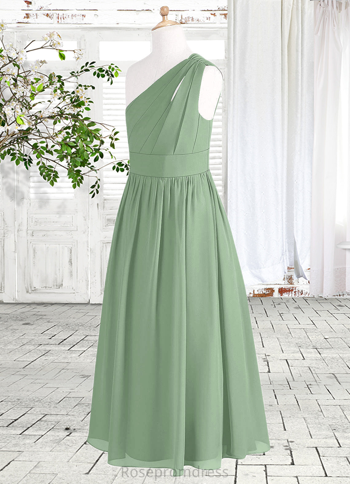 Tara A-Line Pleated Chiffon Floor-Length Junior Bridesmaid Dress SRSP0019975