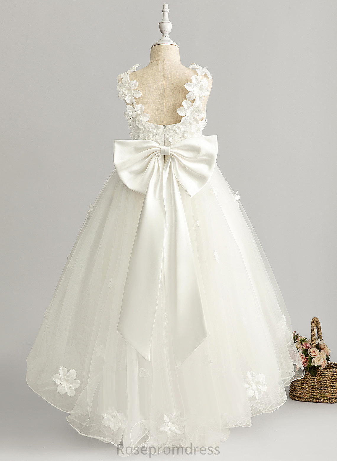 Flower Beading/Flower(s)/Bow(s) Dress Flower Girl Dresses Tulle - With Sleeveless Ball-Gown/Princess V-neck Kate Asymmetrical Girl