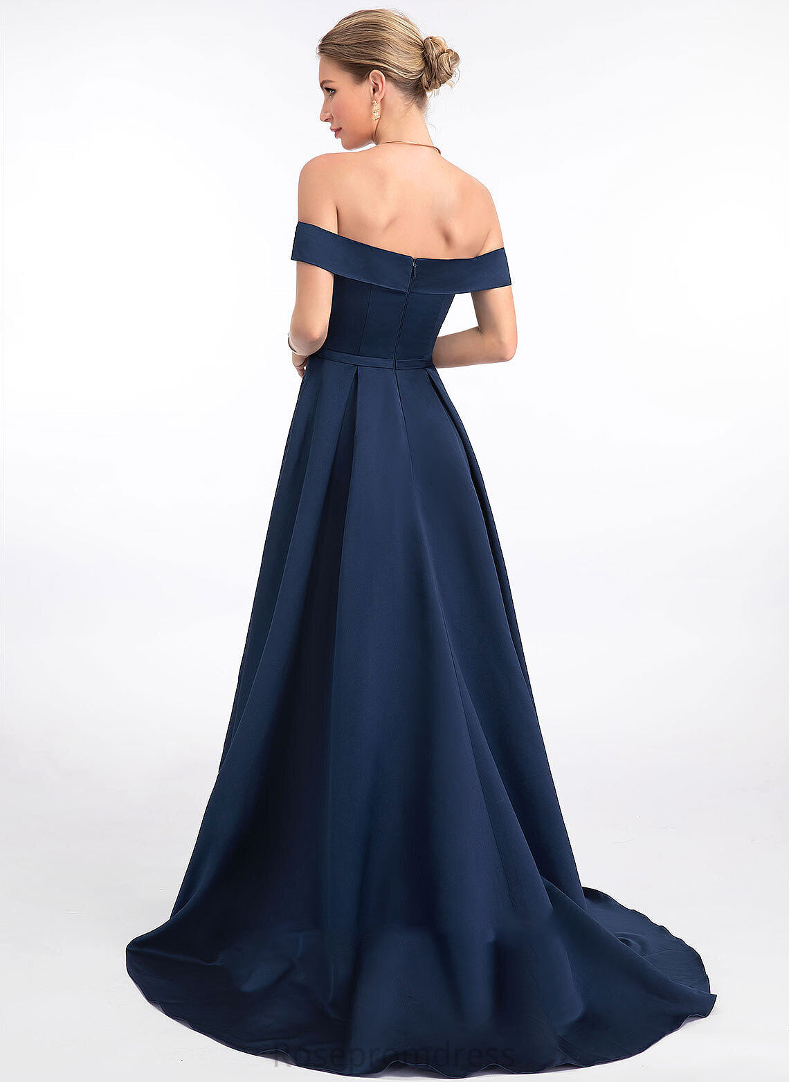 Ball-Gown/Princess Asymmetrical Liliana Satin Off-the-Shoulder Prom Dresses