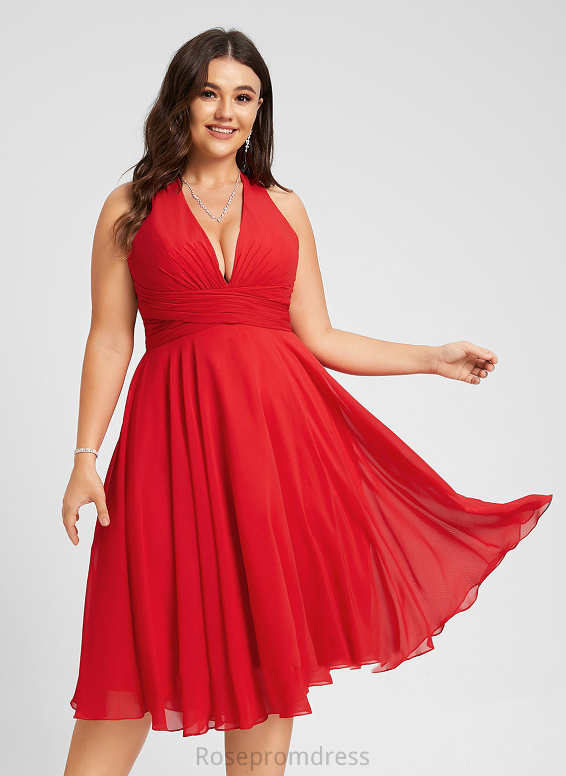 Dress V-neck Chiffon Carolina Cocktail Dresses Knee-Length Cocktail With Bow(s) A-Line Ruffle