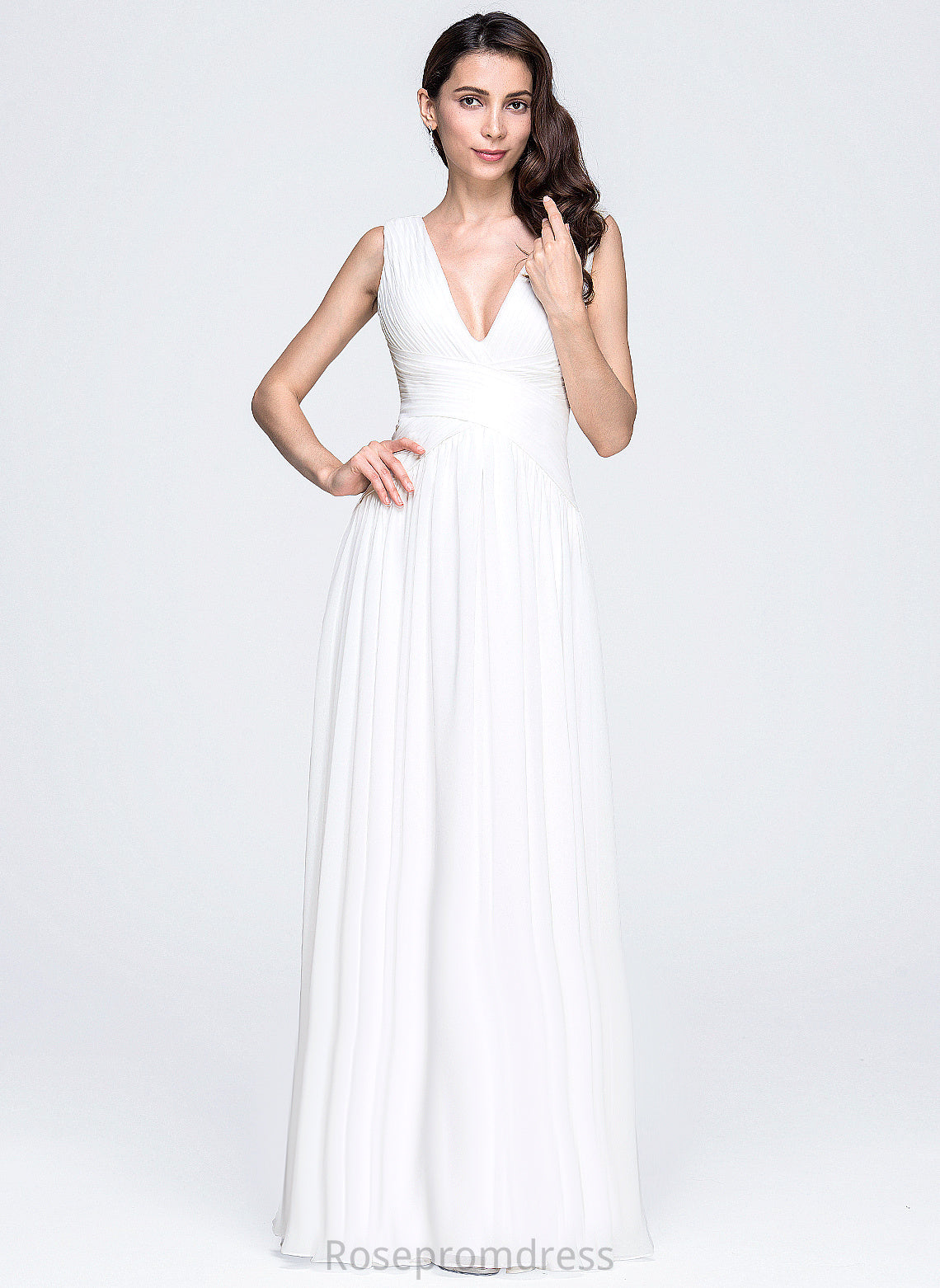 Wedding Dresses V-neck Dress Wedding Chiffon Pleated A-Line Floor-Length With Justine