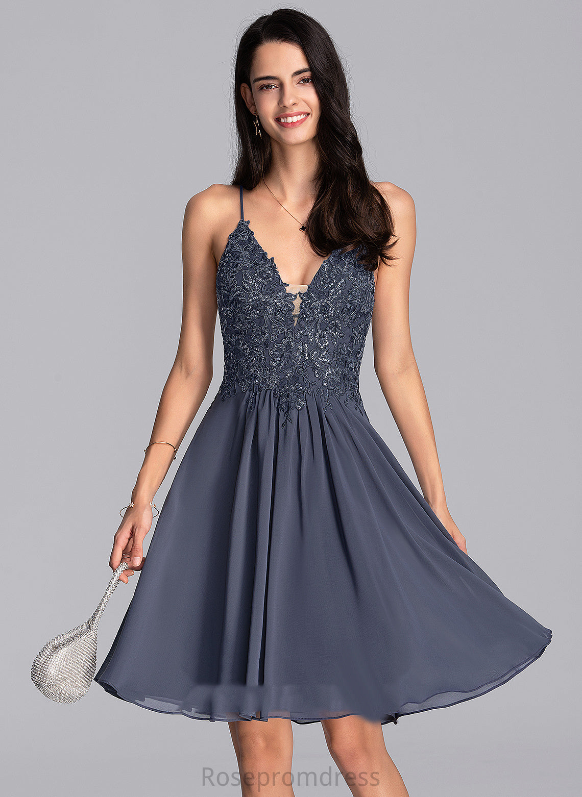 V-neck Homecoming Chiffon With Knee-Length Beading Dress A-Line Lace Elliana Homecoming Dresses