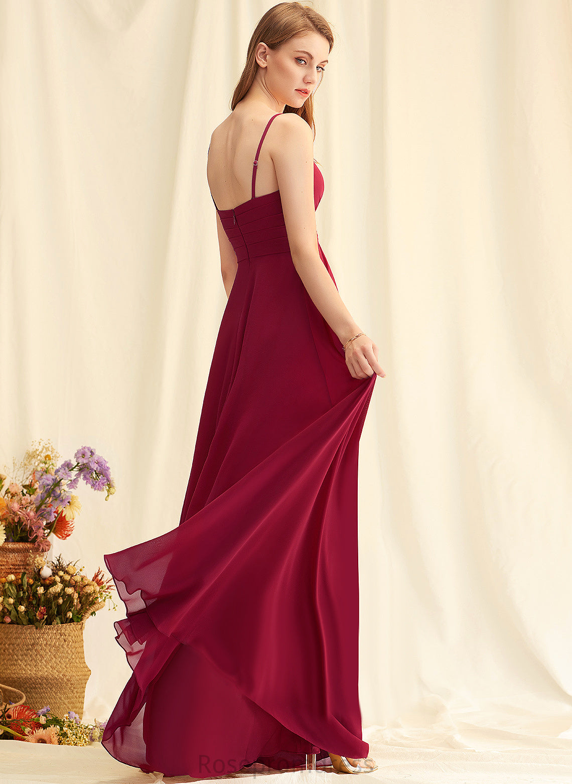 V-neck Floor-Length Embellishment A-Line Silhouette Fabric Length Pleated Neckline Elianna Floor Length A-Line/Princess Bridesmaid Dresses