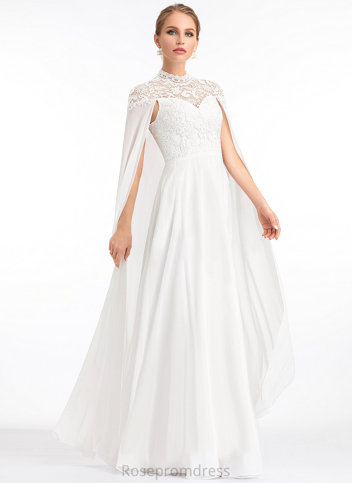 Lace Chiffon Floor-Length Neck Kaiya High Wedding Dresses A-Line Wedding Dress