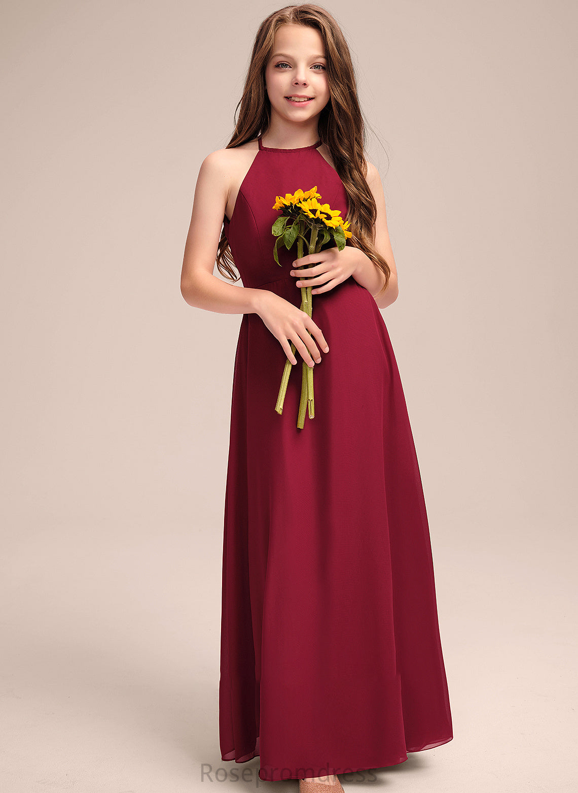 Floor-Length Scoop Setlla Junior Bridesmaid Dresses Chiffon A-Line Neck