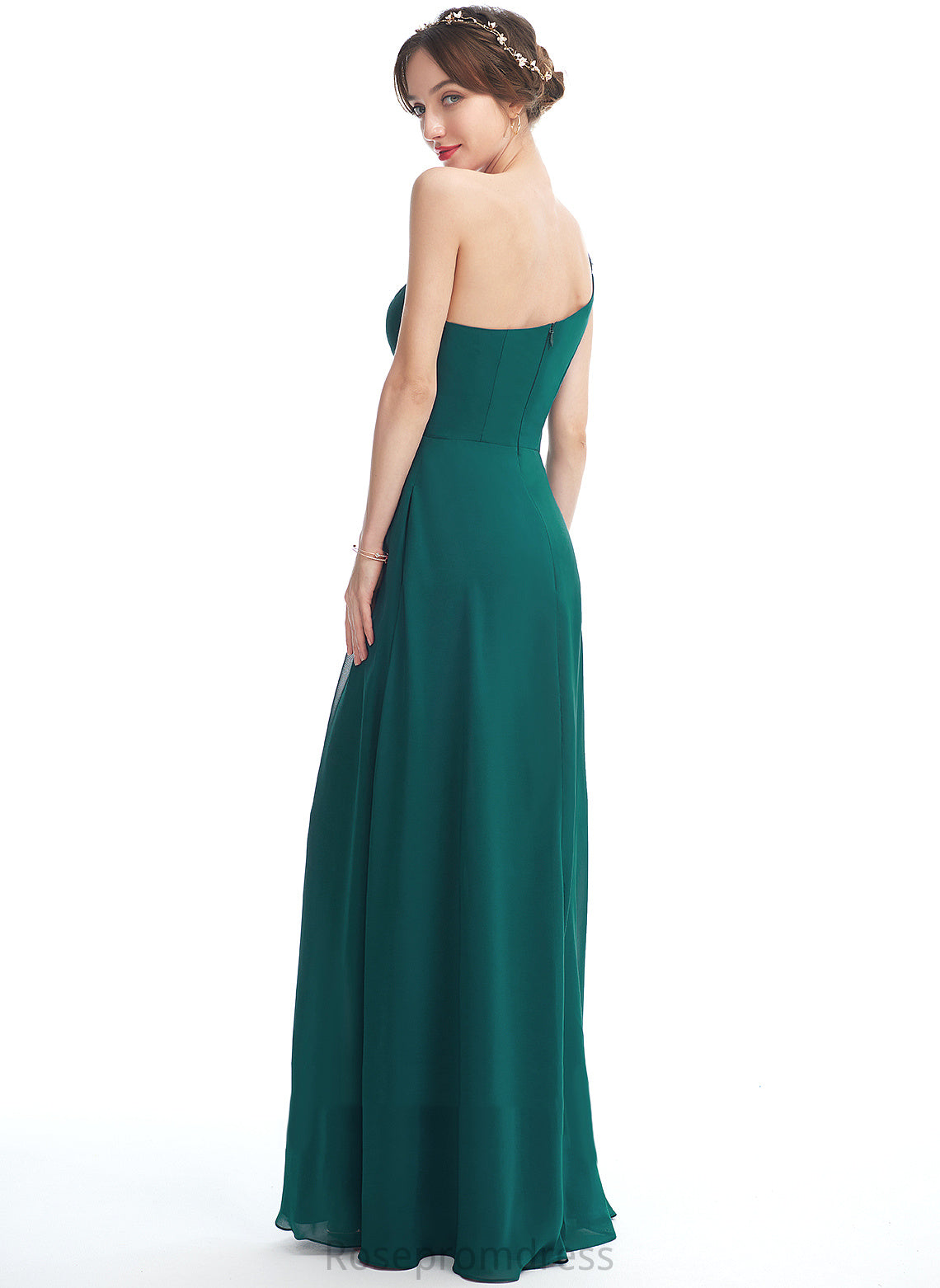 Neckline SplitFront Embellishment One-Shoulder Length A-Line Fabric Silhouette Floor-Length Pockets Amina Bridesmaid Dresses