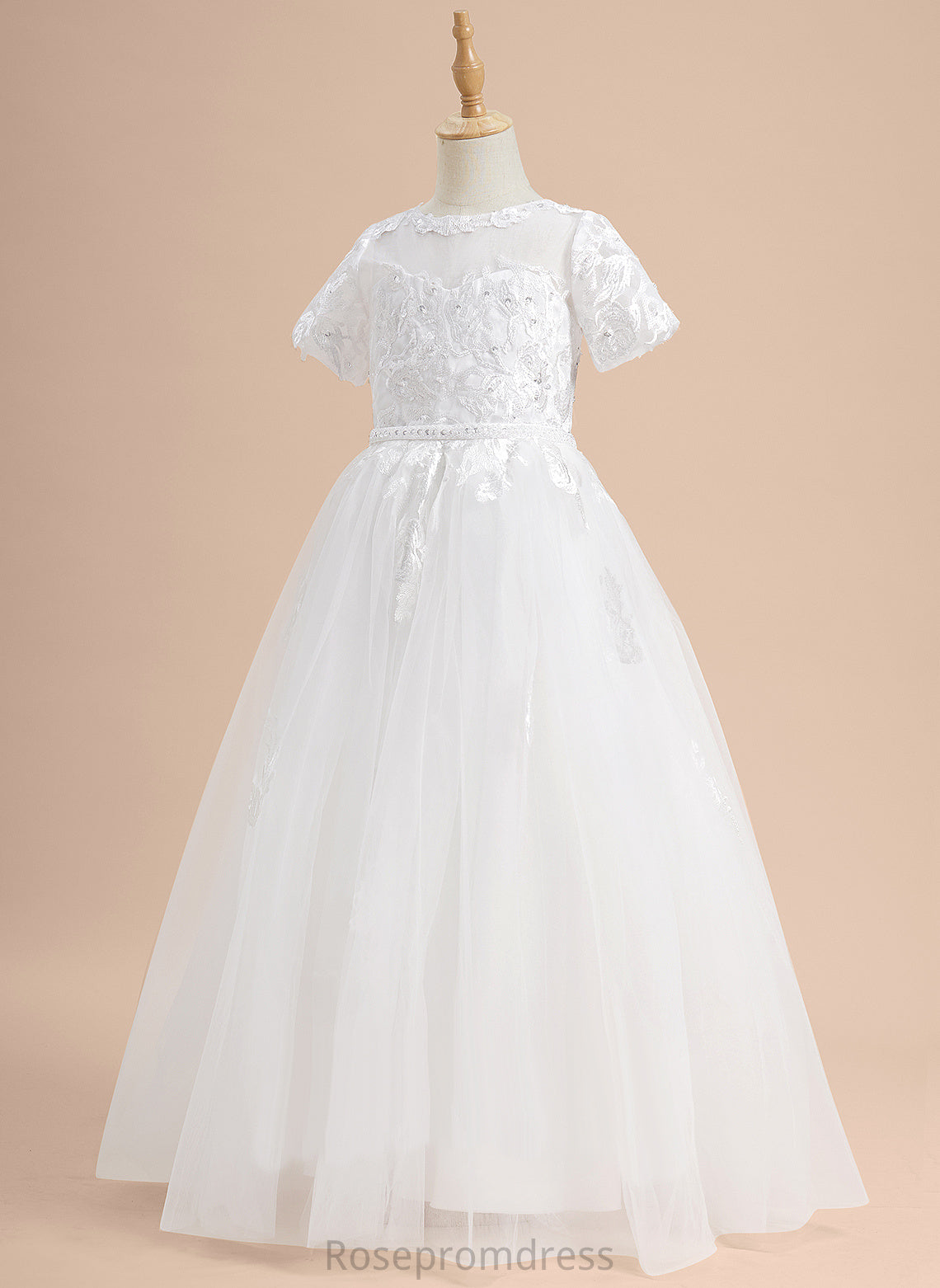 Lace/Beading/Sequins Flower Sleeves Floor-length Flower Girl Dresses Scoop - Tulle Kirsten Short Girl Neck Ball-Gown/Princess Dress With