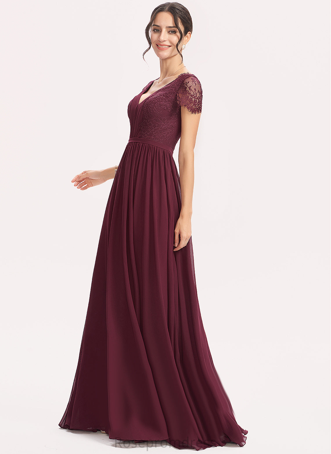 Neckline Lace Fabric Length V-Neck A-line Silhouette Floor-Length Straps&Sleeves Akira Bridesmaid Dresses