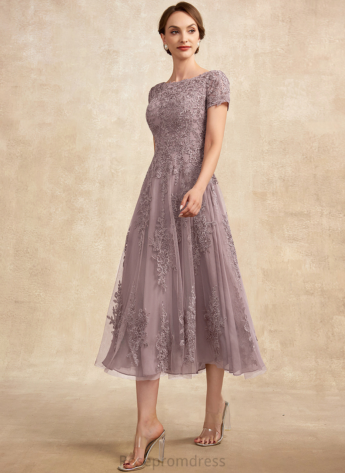 Tulle Olivia Scoop Dress A-Line Bride Neck the Mother of the Bride Dresses of Mother Tea-Length Lace