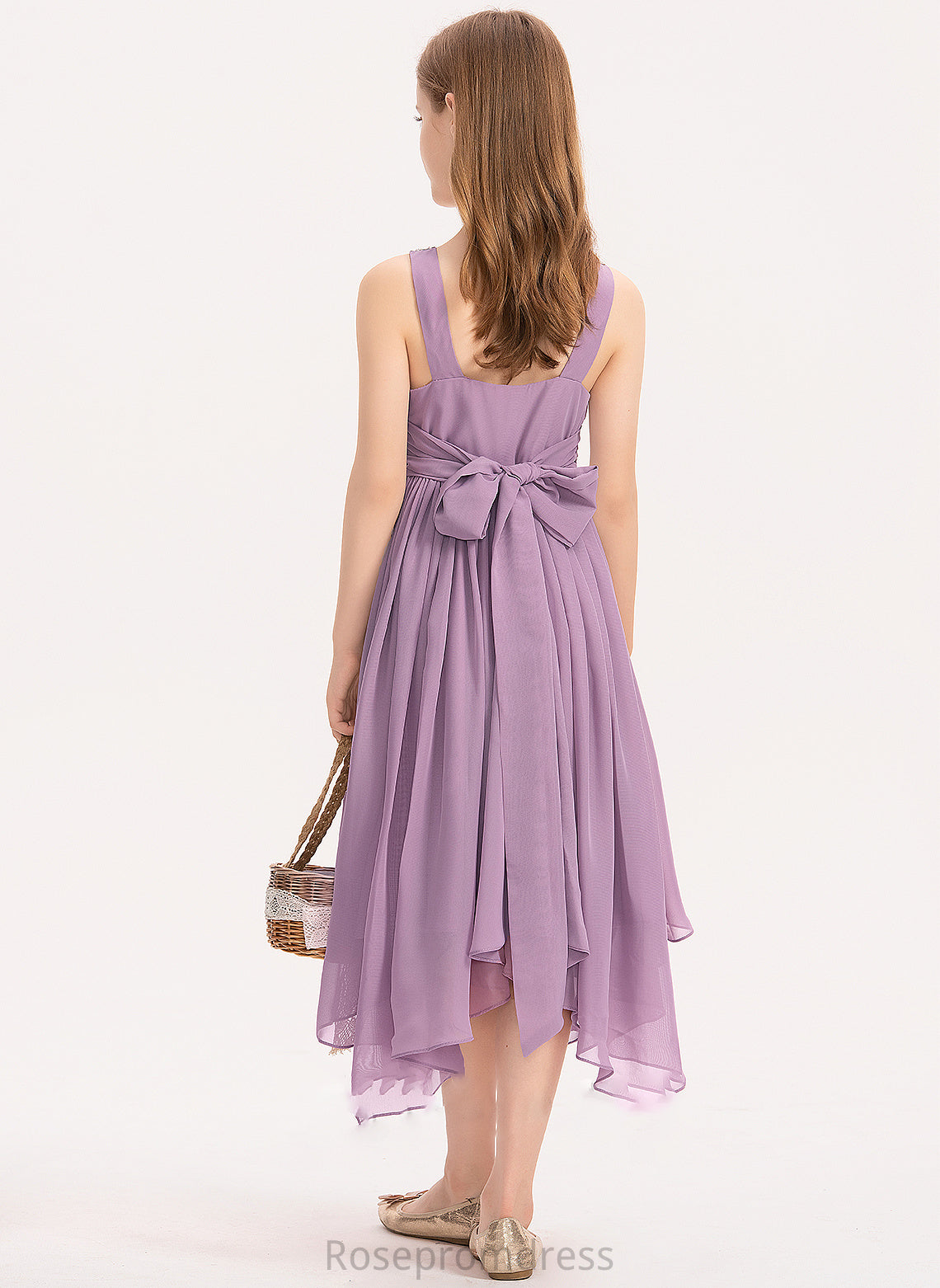 Bow(s) Tea-Length Ruffle Beading Scoop With Mylie Junior Bridesmaid Dresses Neck A-Line Chiffon