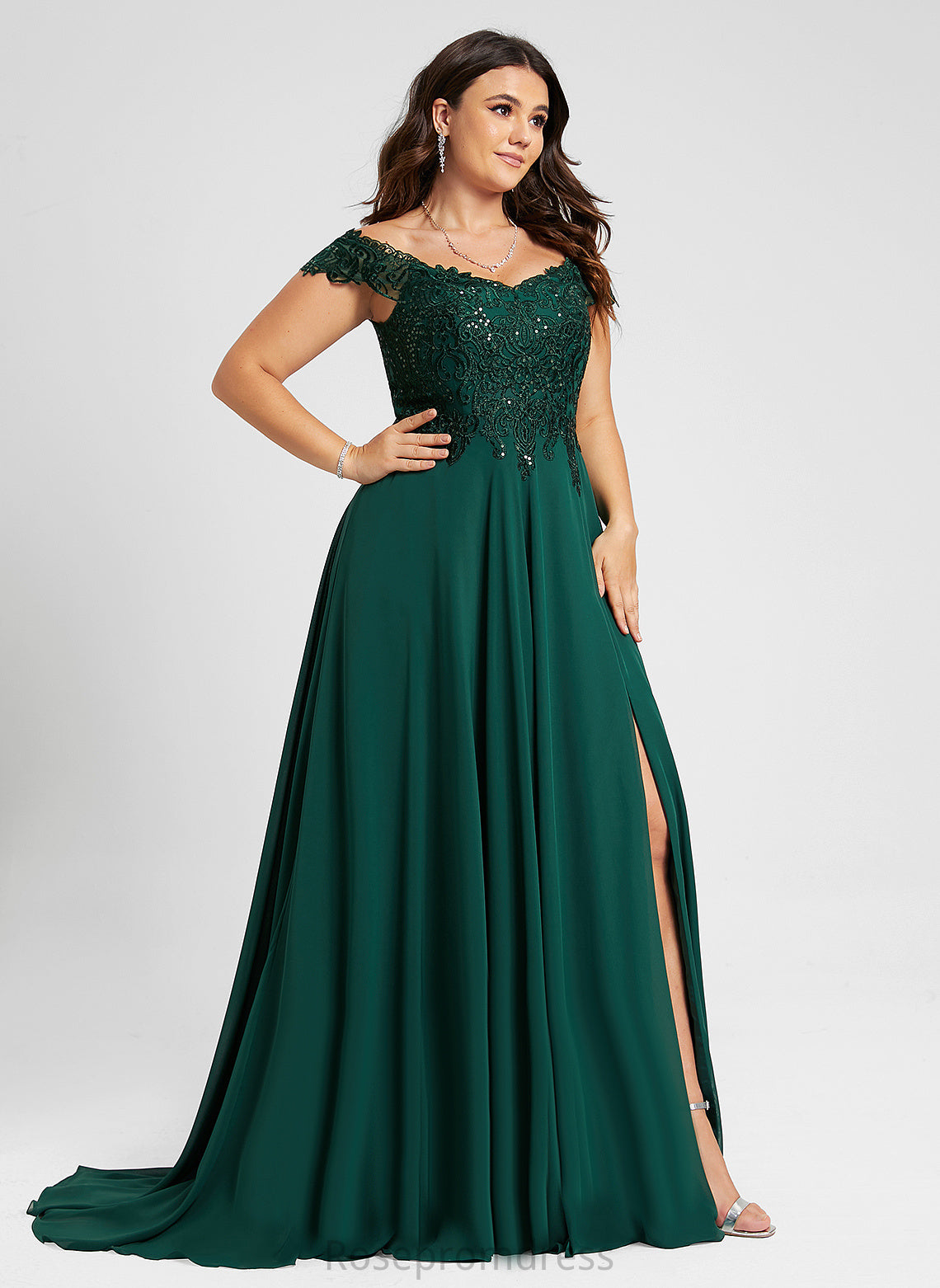 Chiffon Off-the-Shoulder Sequins Sweep A-Line Savanna Train Lace With Prom Dresses