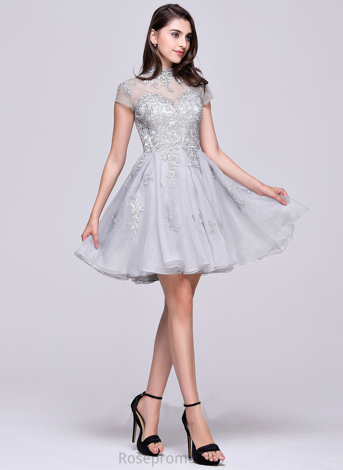 Appliques Tulle Short/Mini With Patti Dress Organza Homecoming Dresses Lace Homecoming A-Line High Lace Neck