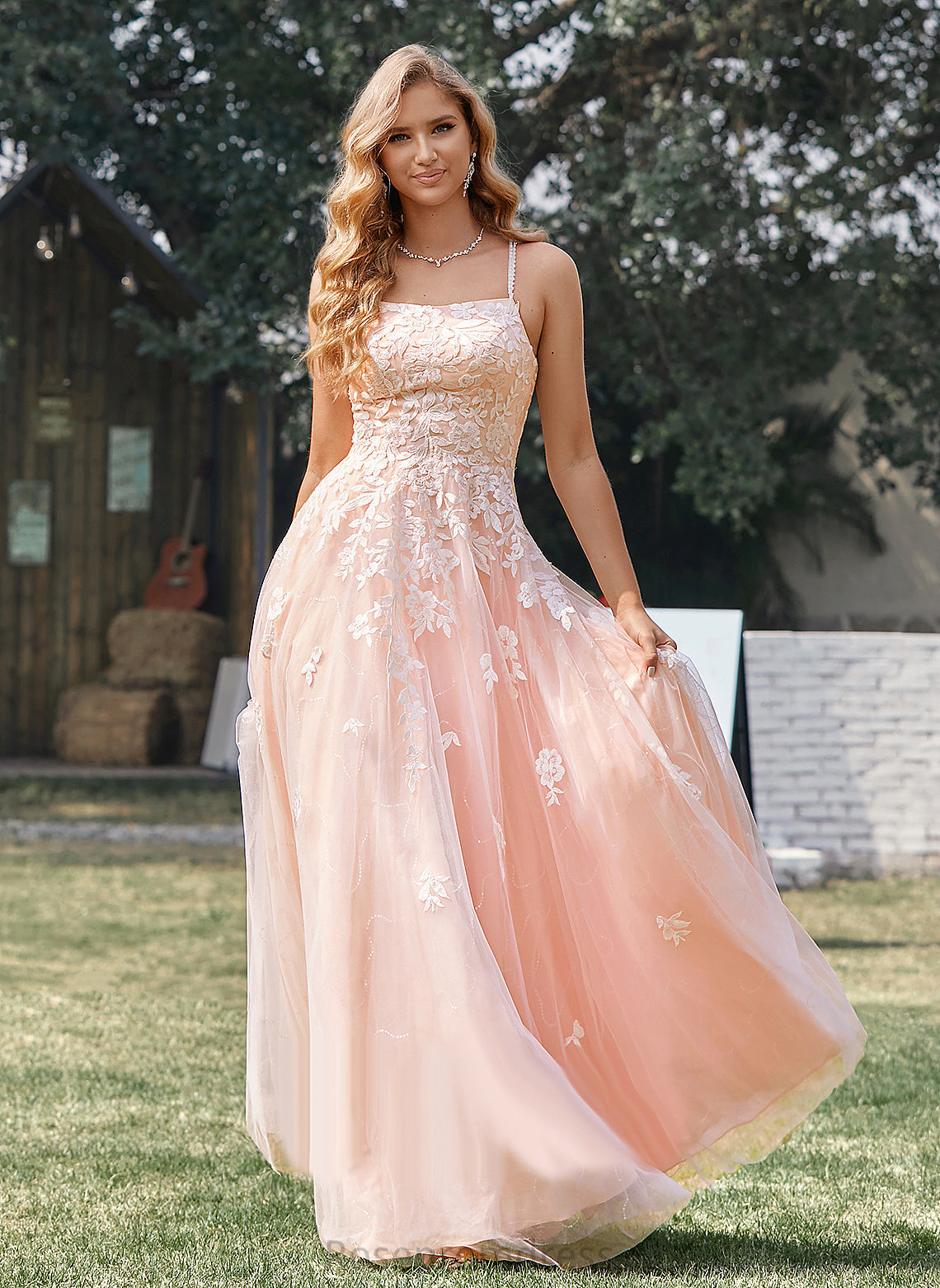 Ball-Gown/Princess With Prom Dresses Sequins Square Floor-Length Tulle Marissa