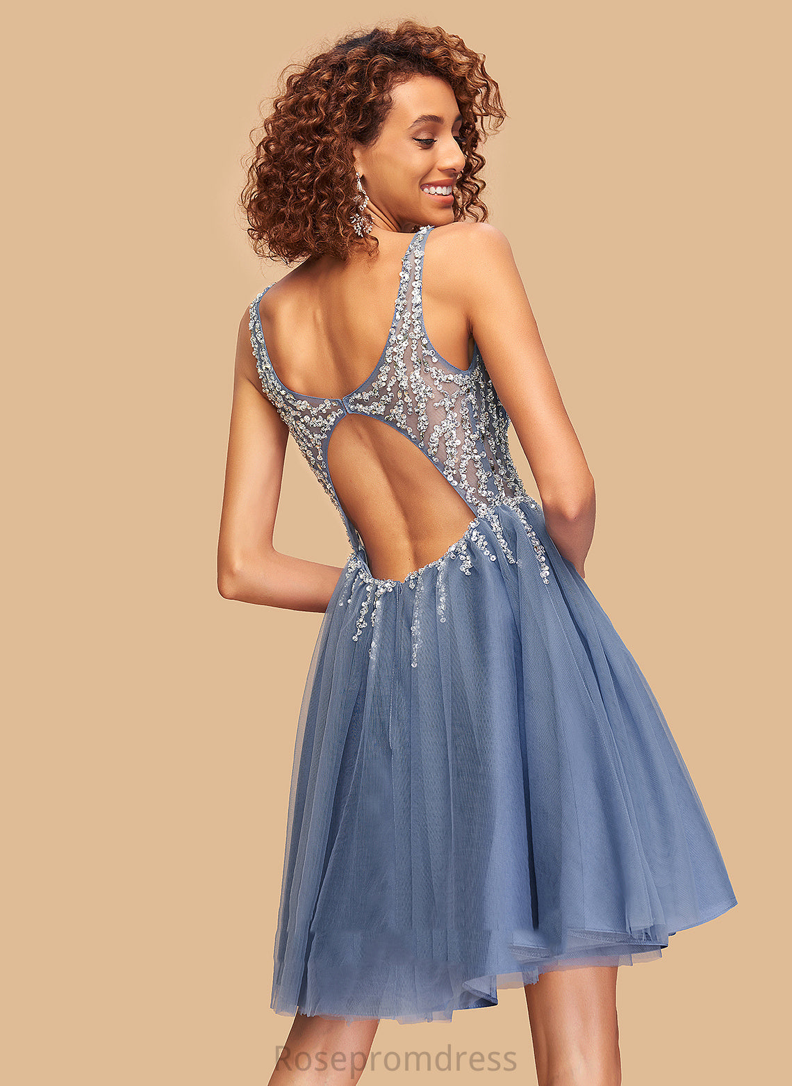 Sequins V-neck Dress Short/Mini Homecoming With A-Line Homecoming Dresses Tulle Keyla Beading