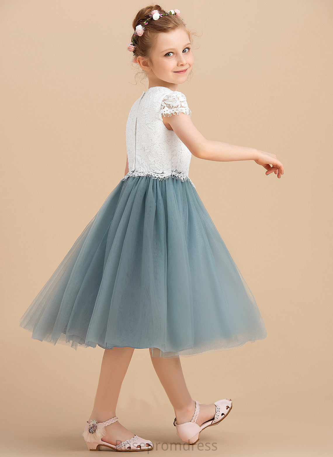 Tea-length Girl - Scoop Sleeveless Flower Flower Girl Dresses A-Line Dress Makaila Neck Tulle/Lace