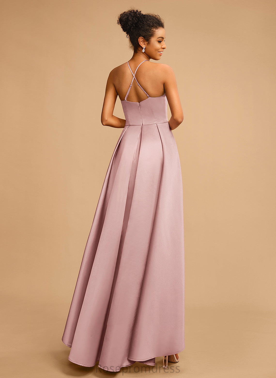 Danielle Satin Square Asymmetrical A-Line Prom Dresses Neckline