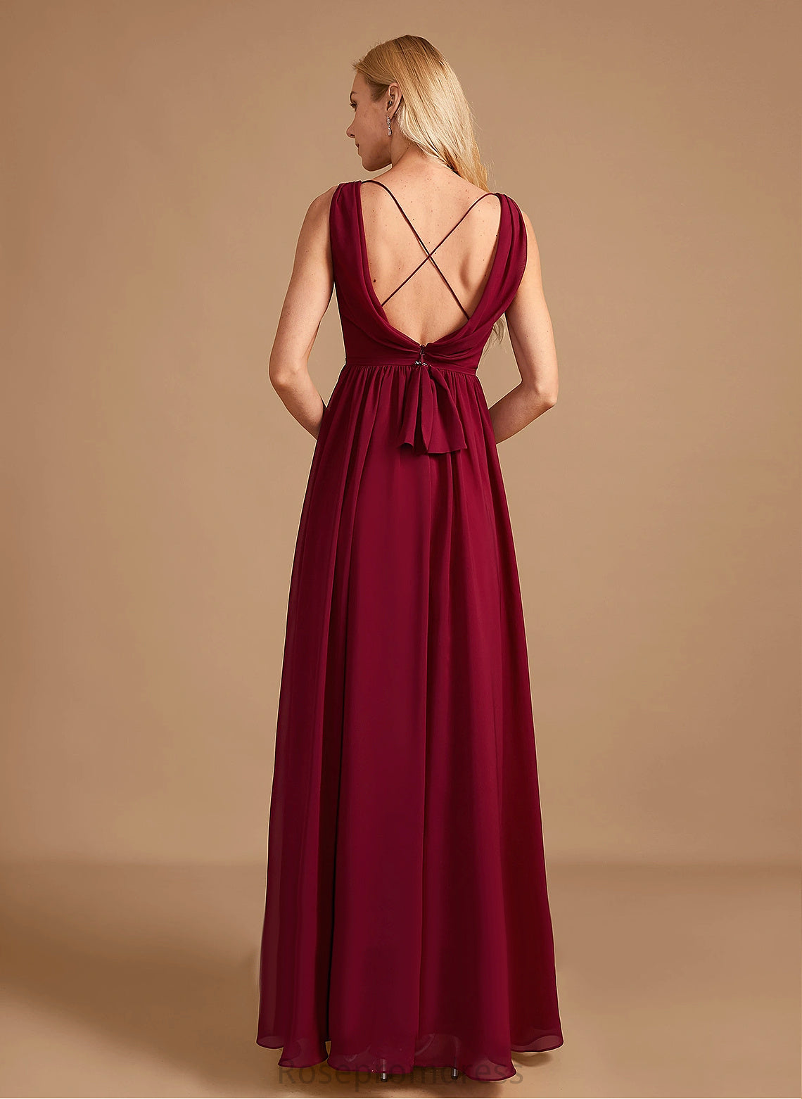 Embellishment Length Floor-Length Silhouette Neckline A-line Fabric HighNeck Beryl A-Line/Princess Sleeveless Spaghetti Staps Bridesmaid Dresses