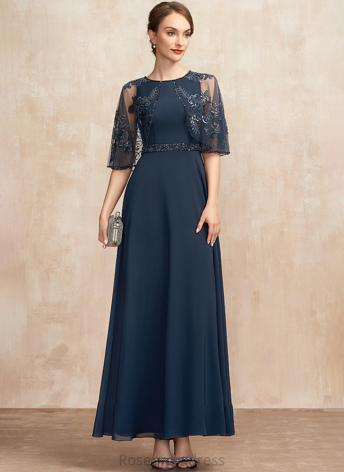 Beading Ankle-Length Sequins Dress Mother Cecelia A-Line the With Neck Scoop Chiffon Mother of the Bride Dresses Lace Bride of