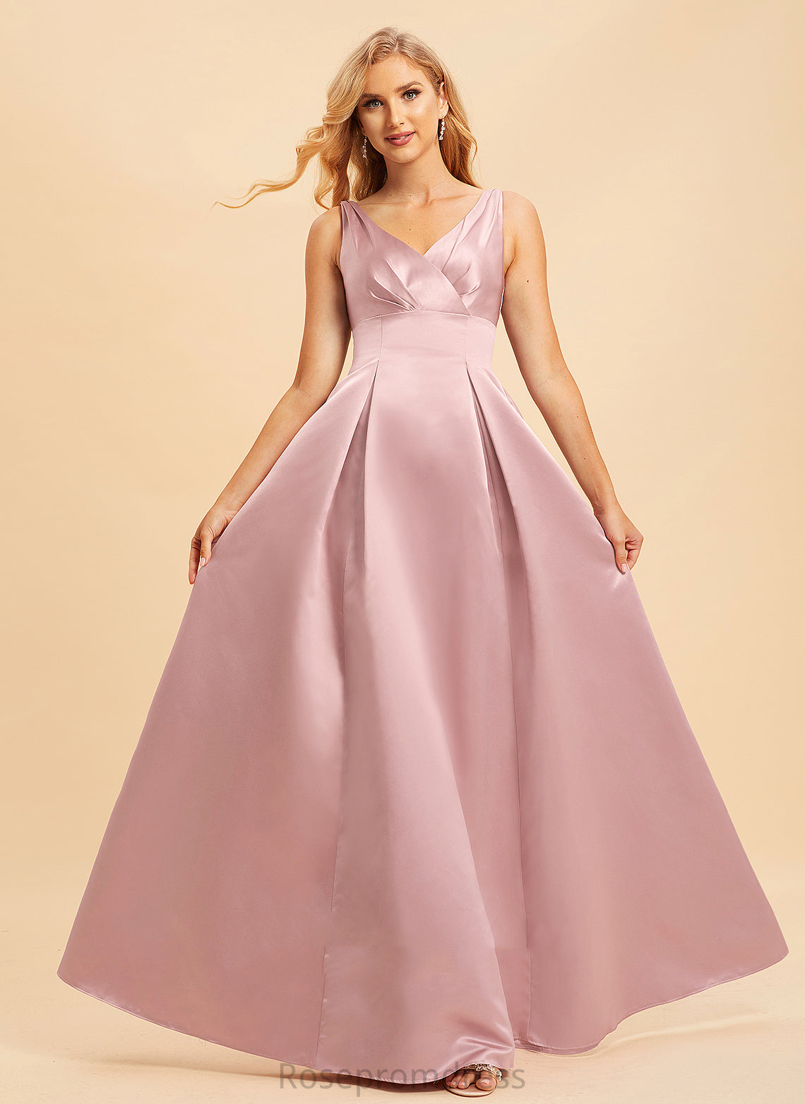 Length A-Line Floor-Length Silhouette Straps V-neck Fabric Neckline Satin Briley V-Neck Floor Length Bridesmaid Dresses