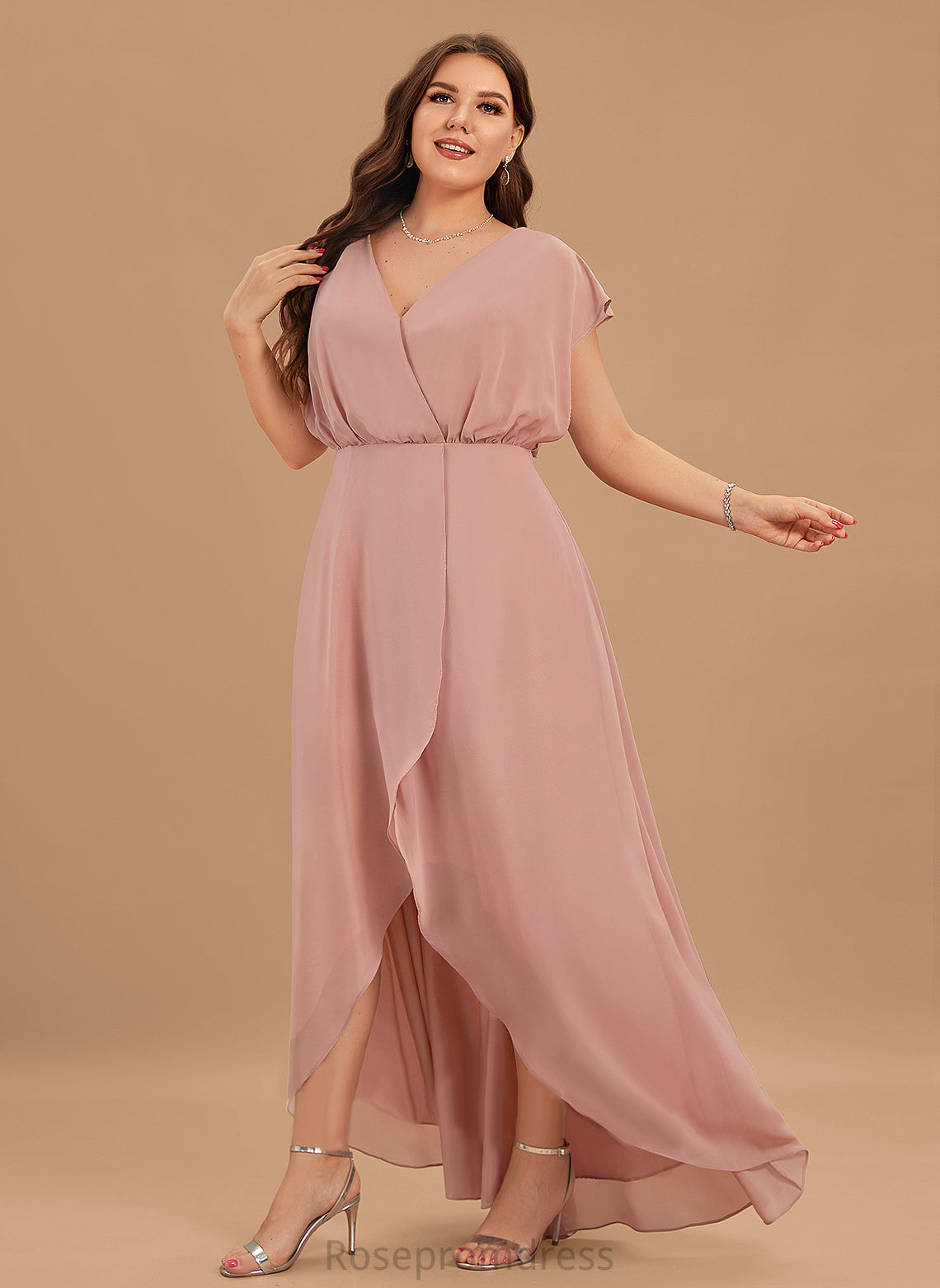 SplitFront Silhouette Asymmetrical Neckline Fabric V-neck A-Line Length Embellishment Amina Bridesmaid Dresses