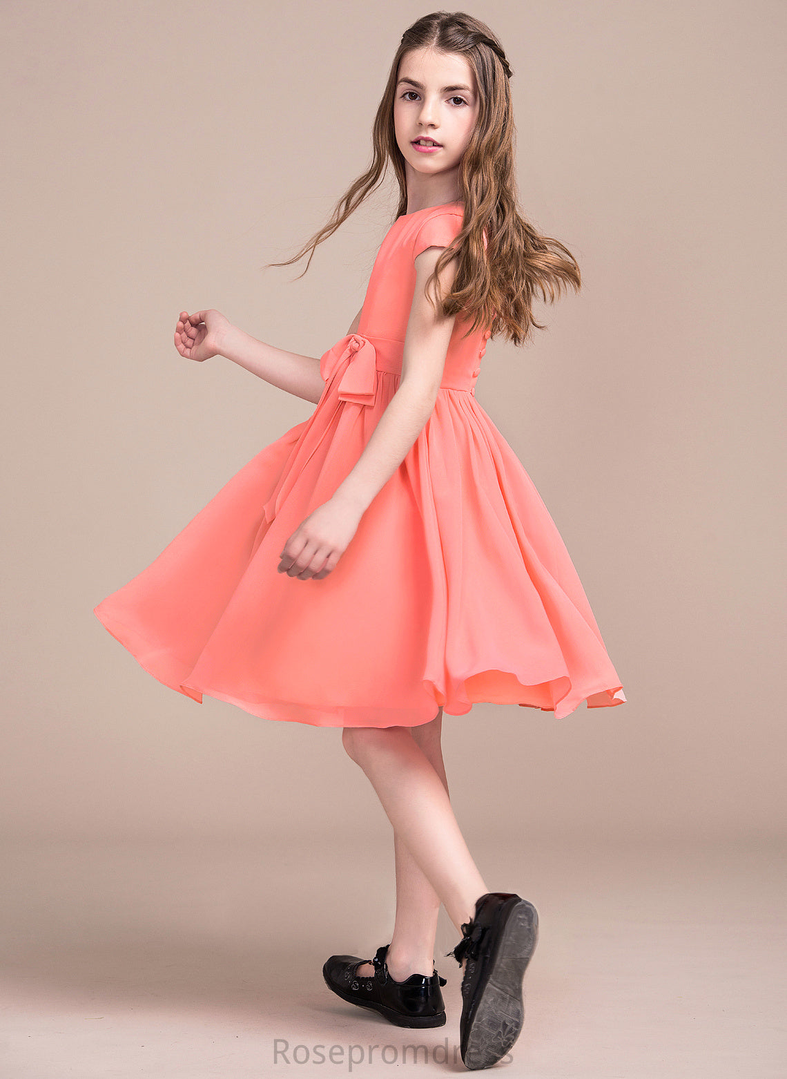 Bow(s) Neck Chiffon With Scoop Junior Bridesmaid Dresses A-Line Knee-Length Jocelyn