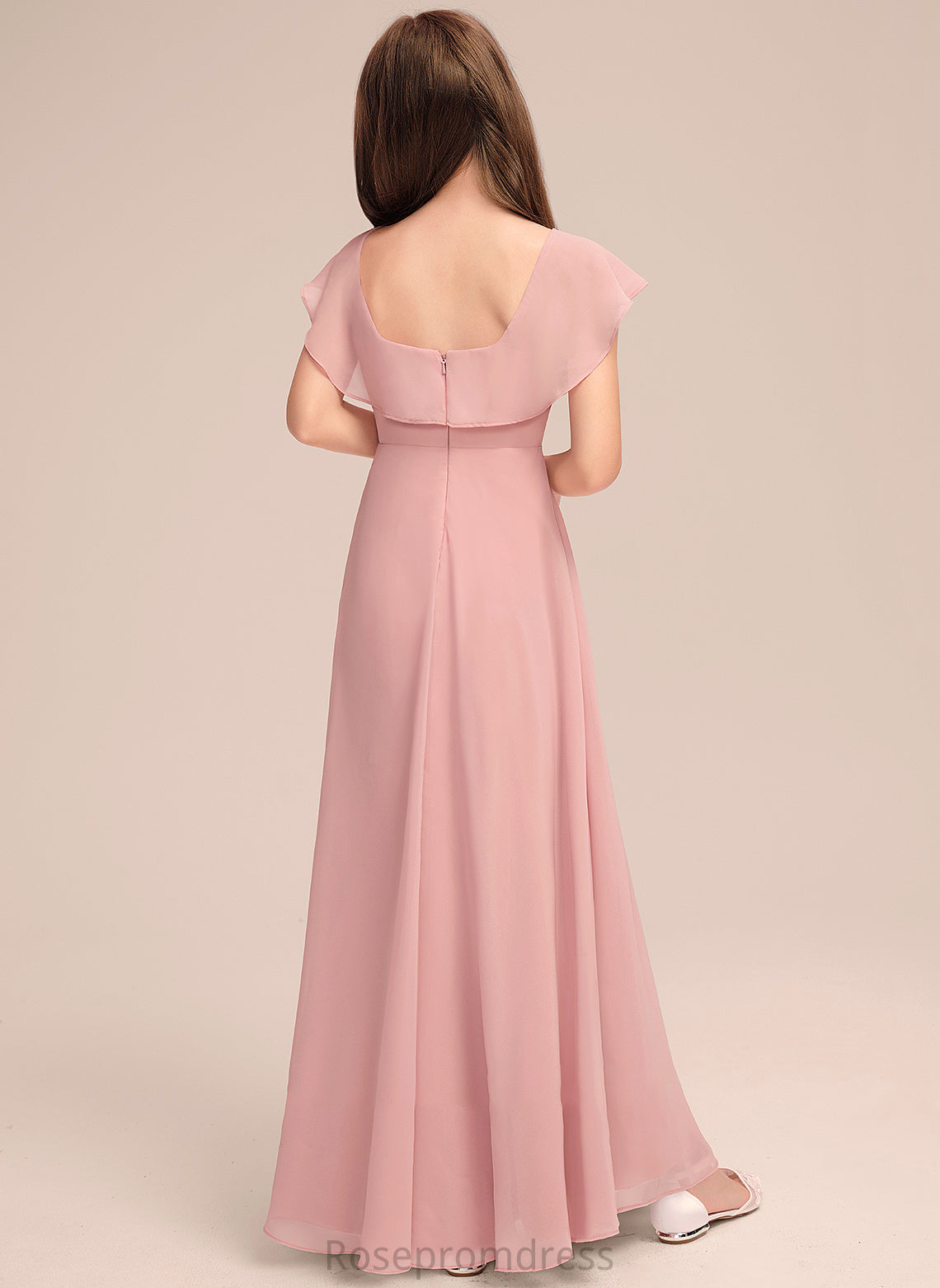 Cascading A-Line Floor-Length Junior Bridesmaid Dresses With Ruffles Neck Scoop Rachel Chiffon