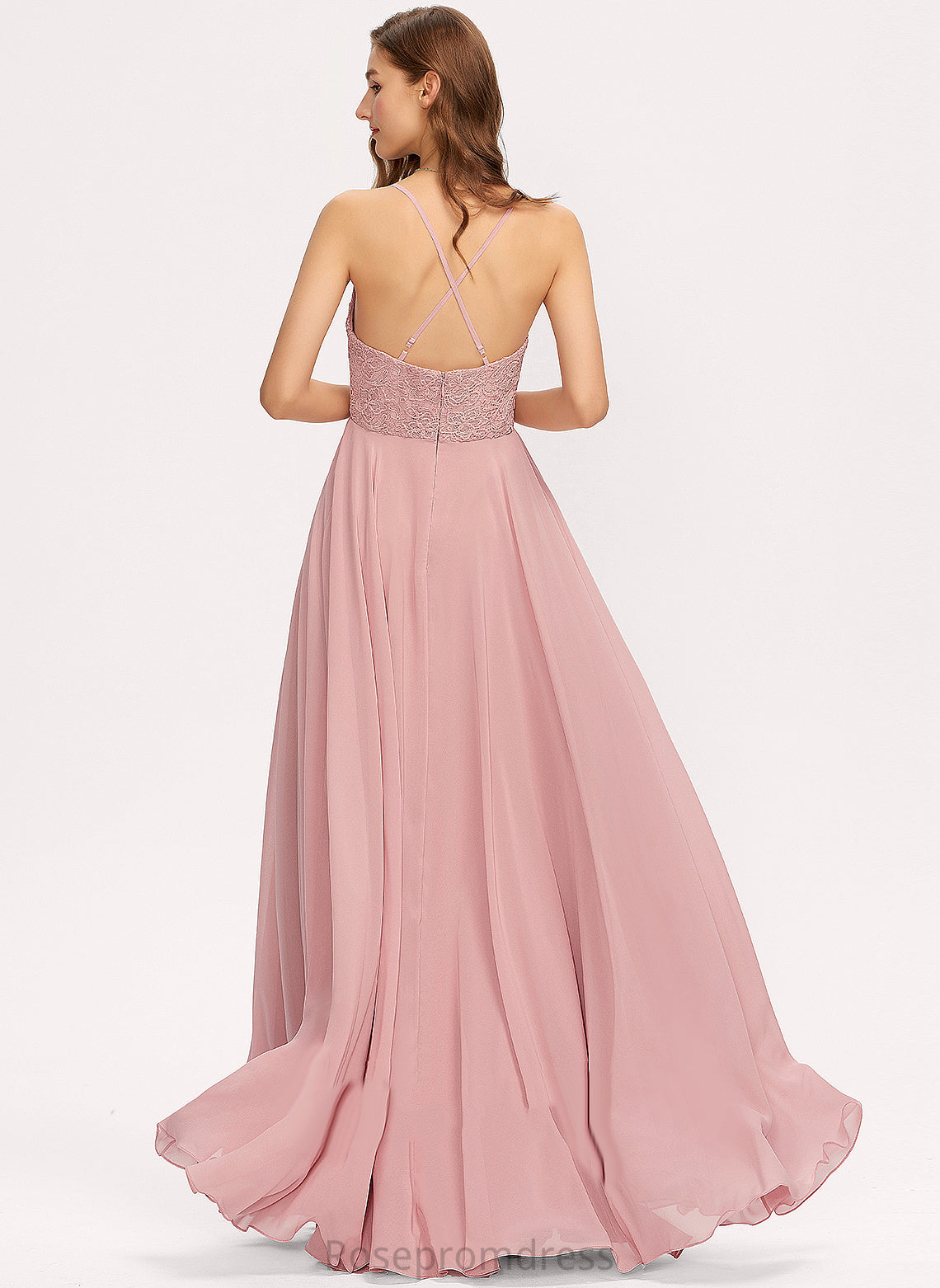 Lace Floor-Length Neckline A-Line Silhouette Straps V-neck Length Fabric Skyla Bridesmaid Dresses