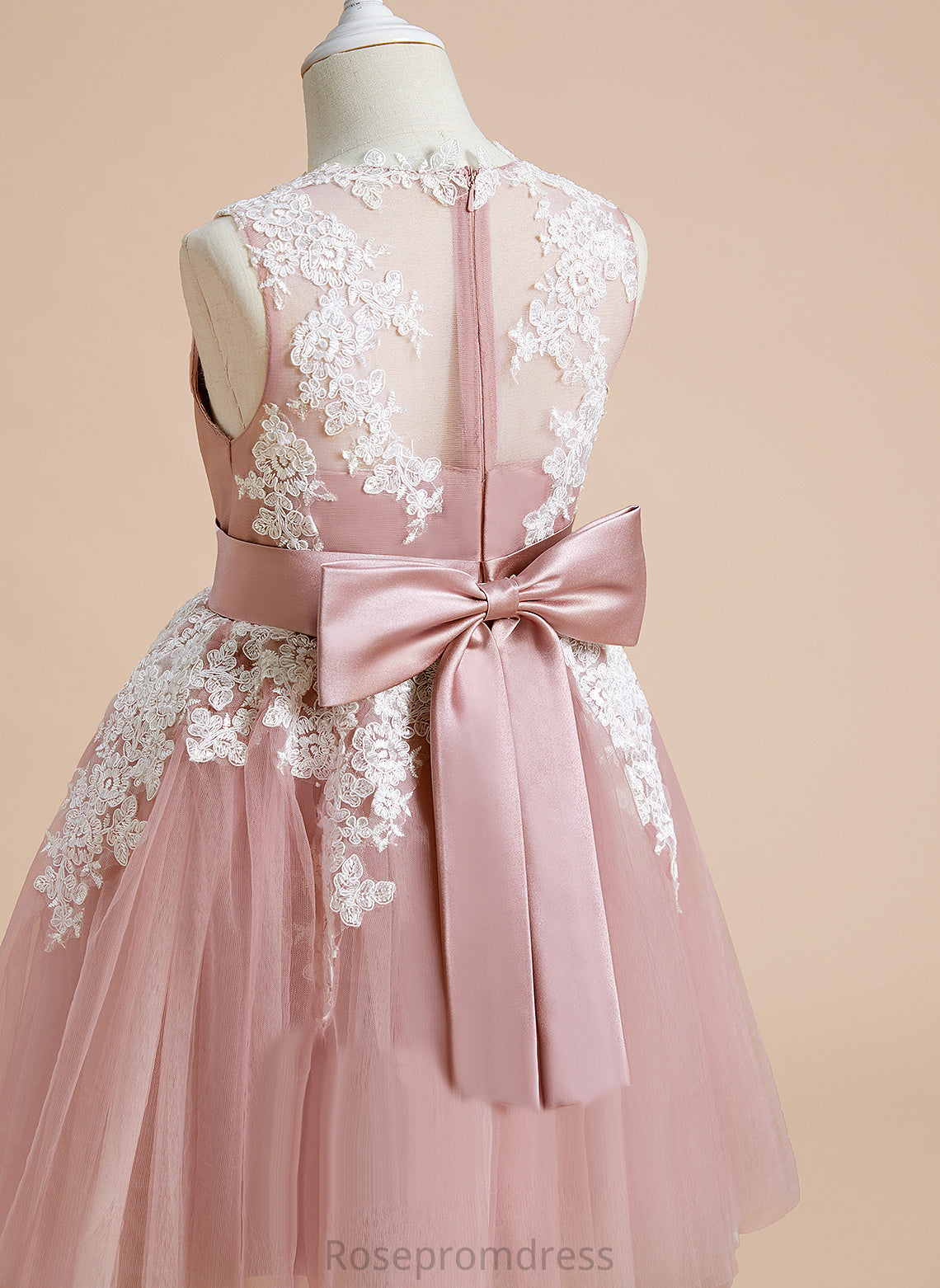 A-Line Bow(s) Sleeveless Girl Dress Knee-length Flower Flower Girl Dresses Jasmine With - V-neck Tulle/Lace