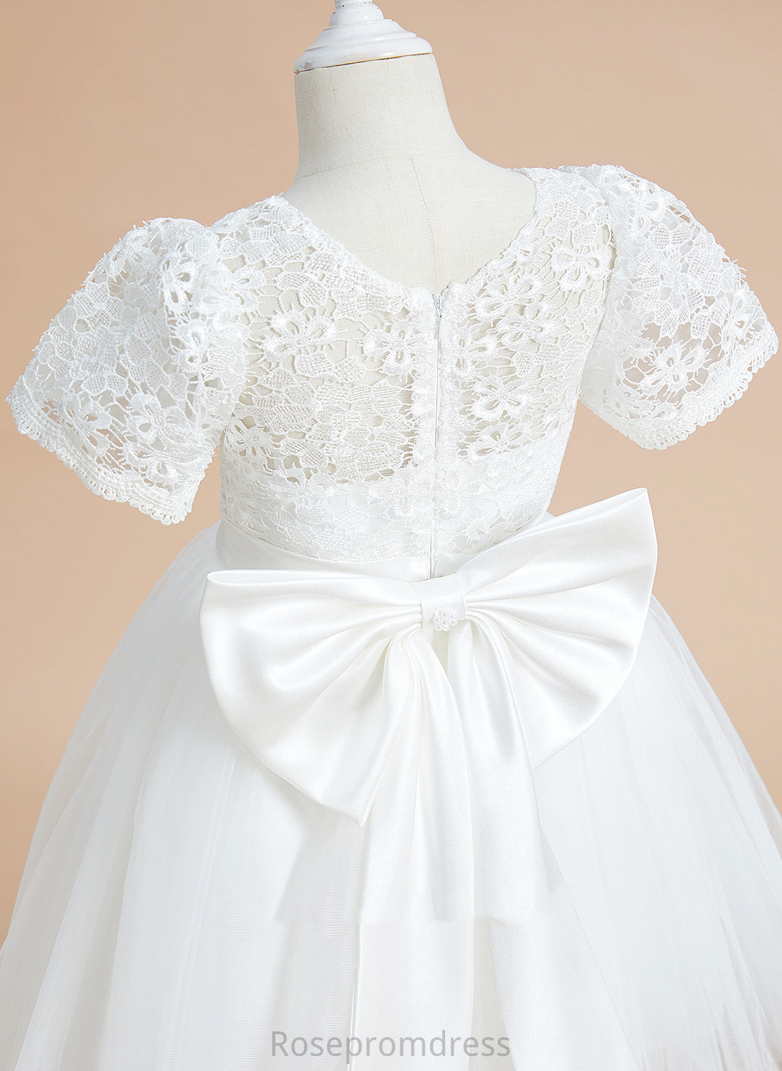 Short Anastasia Girl Tulle/Lace Dress Flower Bow(s) With A-Line Knee-length Scoop Sleeves Neck Flower Girl Dresses