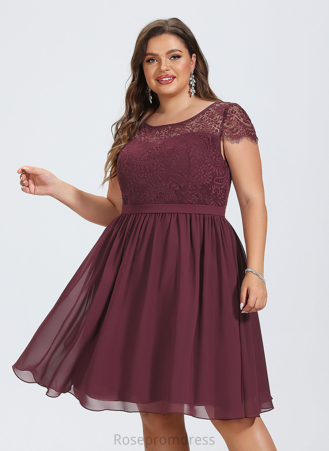 Knee-Length Chiffon Neck Alisha Lace Scoop Cocktail Dresses Dress A-Line Cocktail