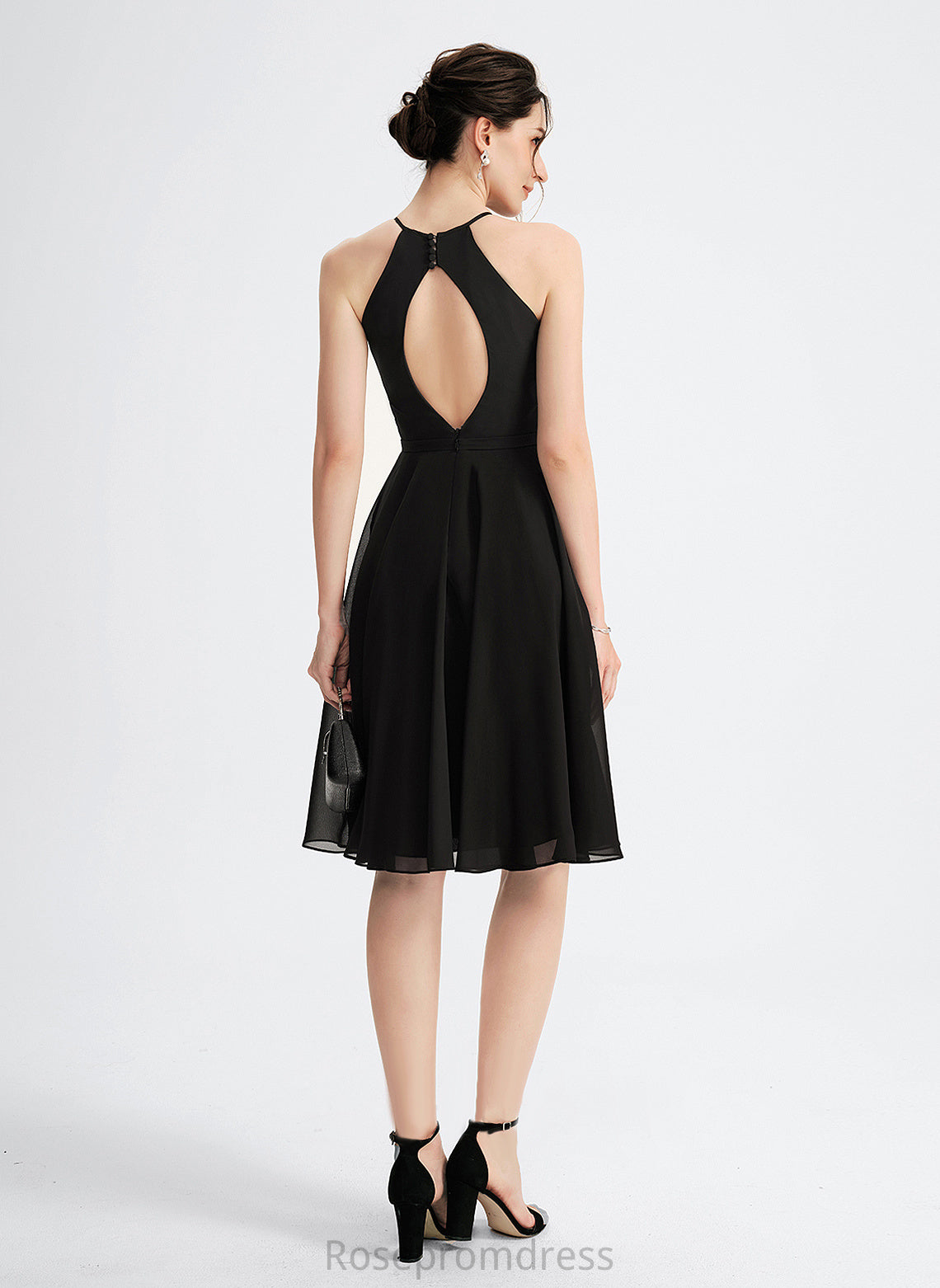 Knee-Length With Lace Dress Neck Chiffon Scoop A-Line Caitlin Cocktail Cocktail Dresses