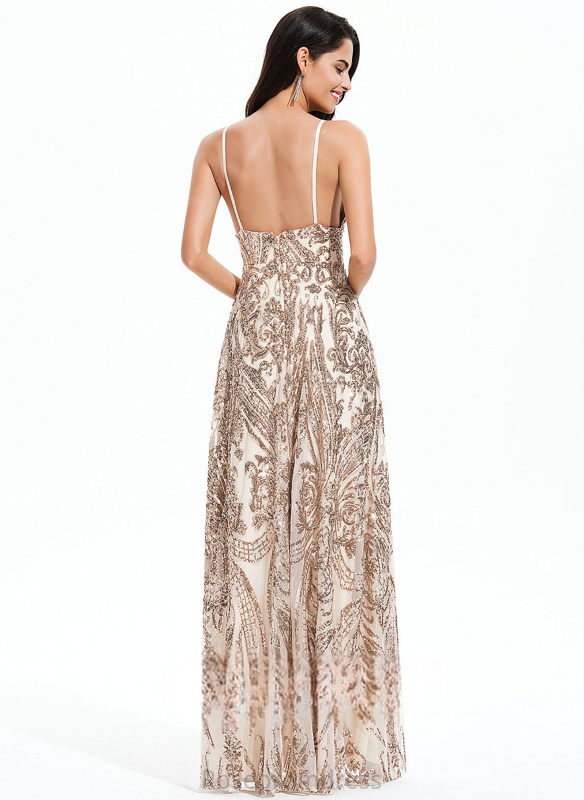 Sequins Rowan Floor-Length Sequined Prom Dresses With V-neck A-Line